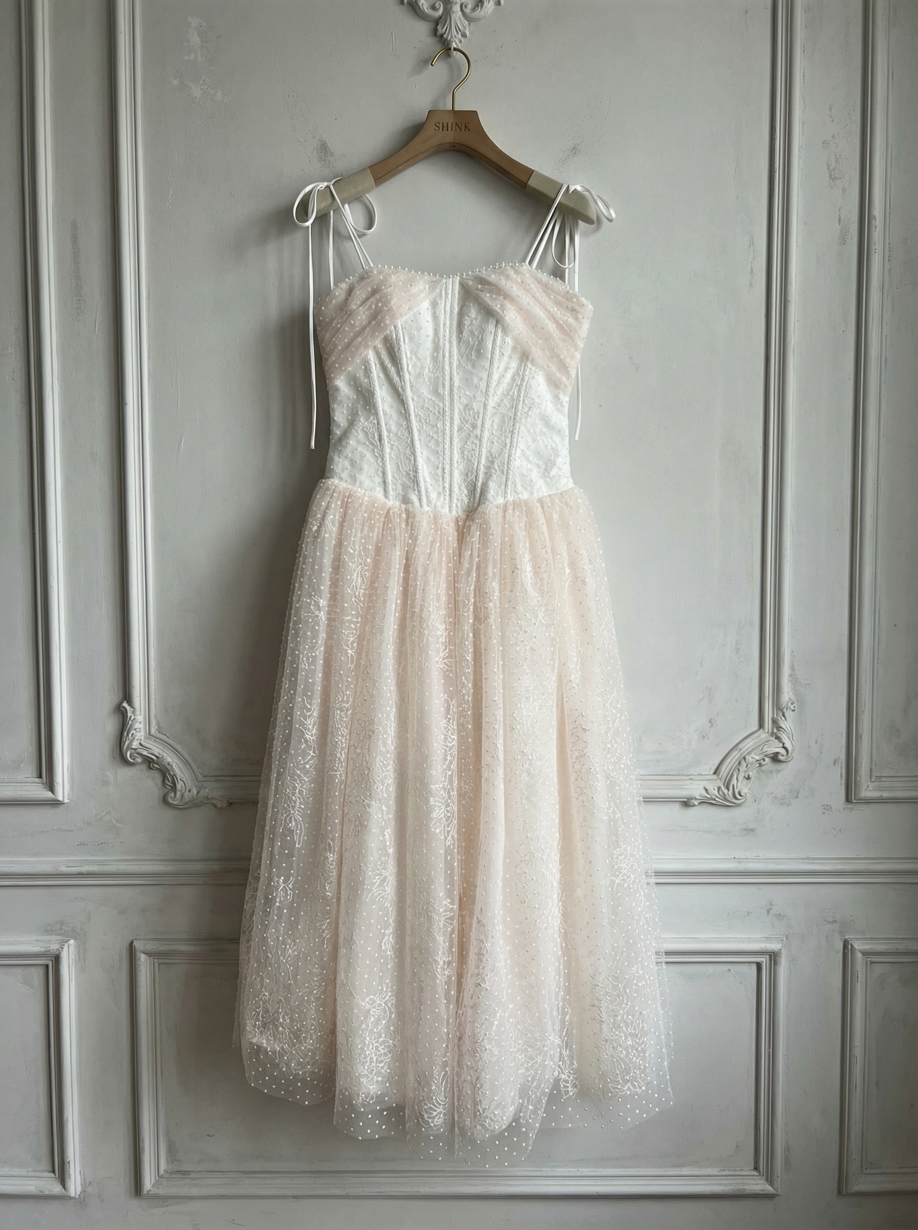 優雅復古風圓點網紗連身裙