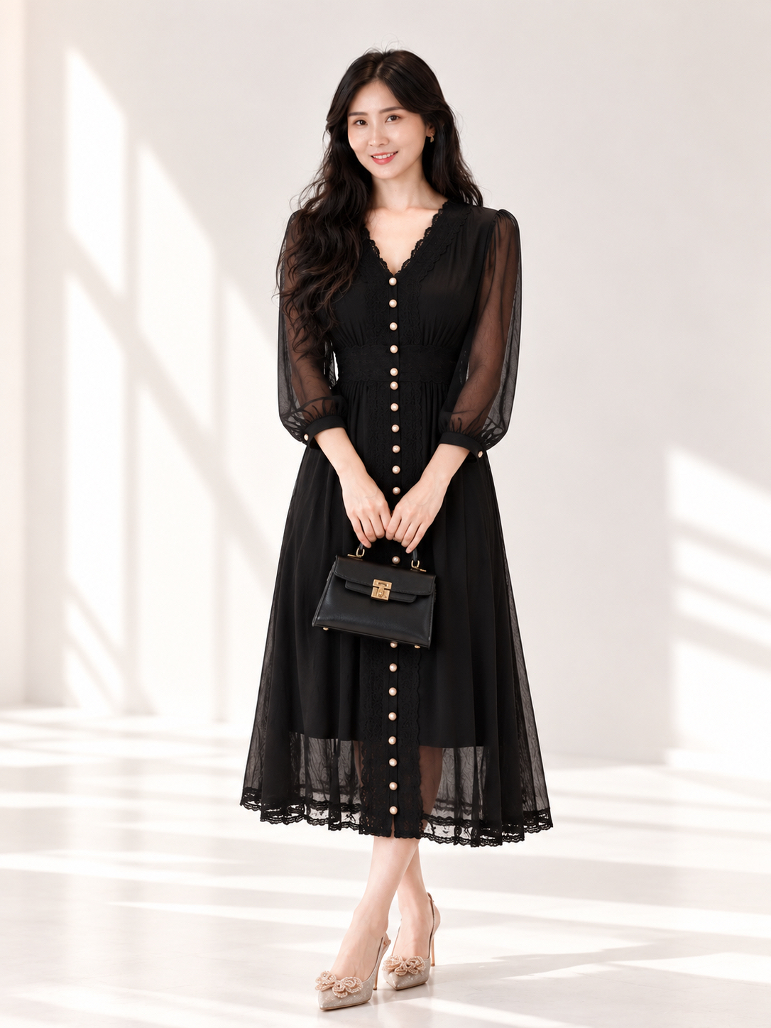 5178 Élise Lace Chiffon Midi Dress