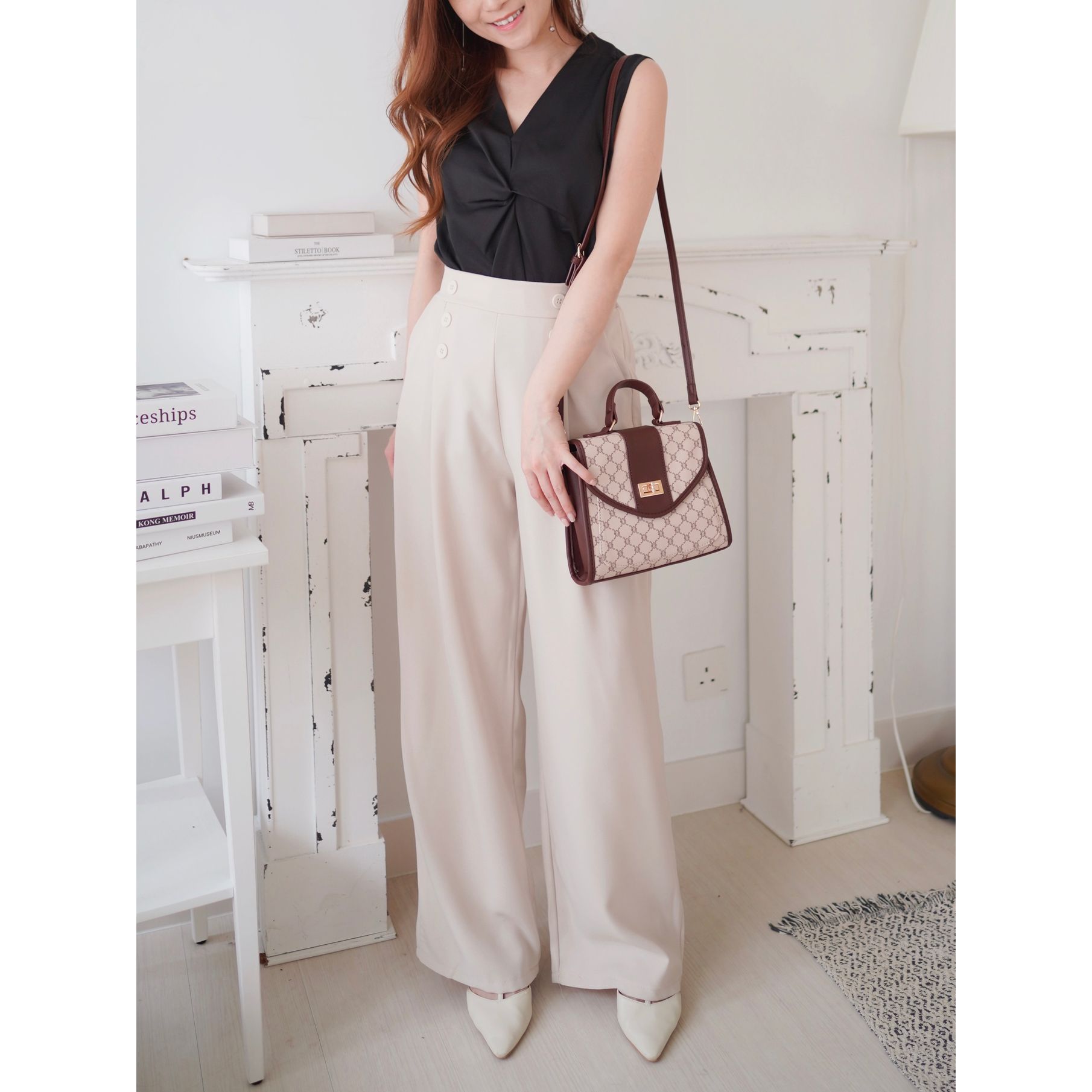 百搭知性の選💮排鈕闊腳長褲(KR)杏色310737