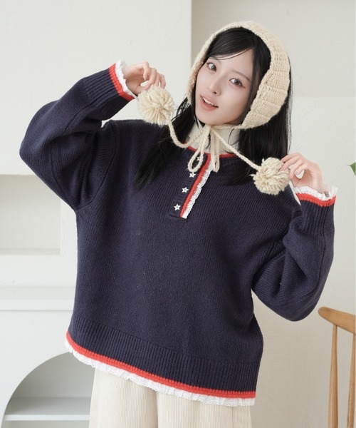 日本預訂📍日本星星扣花邊長袖冷衫 不包郵 2026年11月下旬出貨