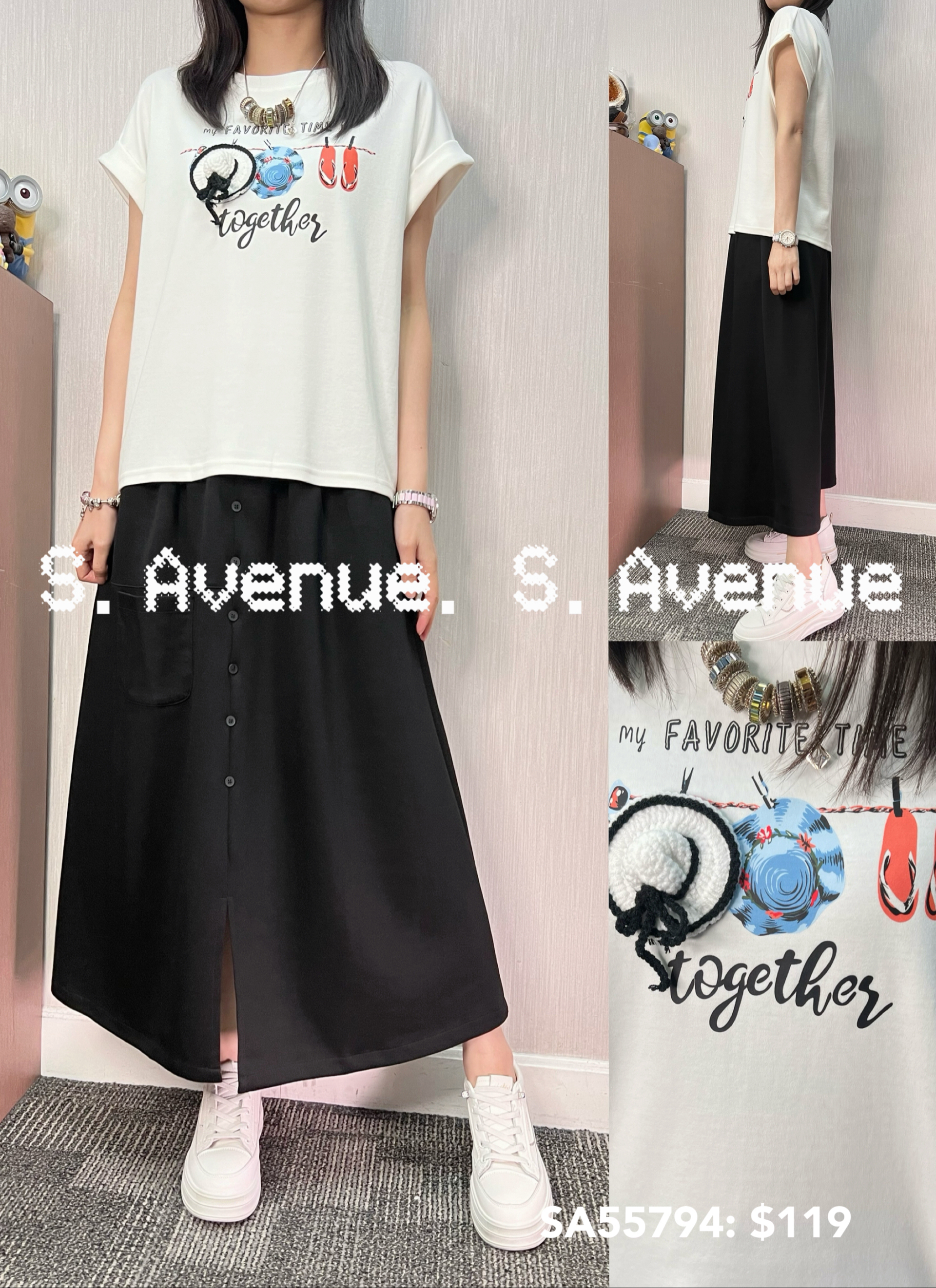 SA55794: 短袖撍袖立體草帽tee