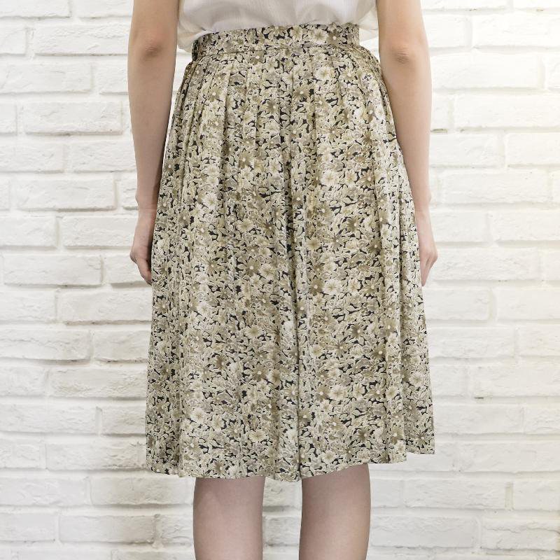 25" Waist Japanese Botanical Illustration Pattern Pleated Skirt (TA116)