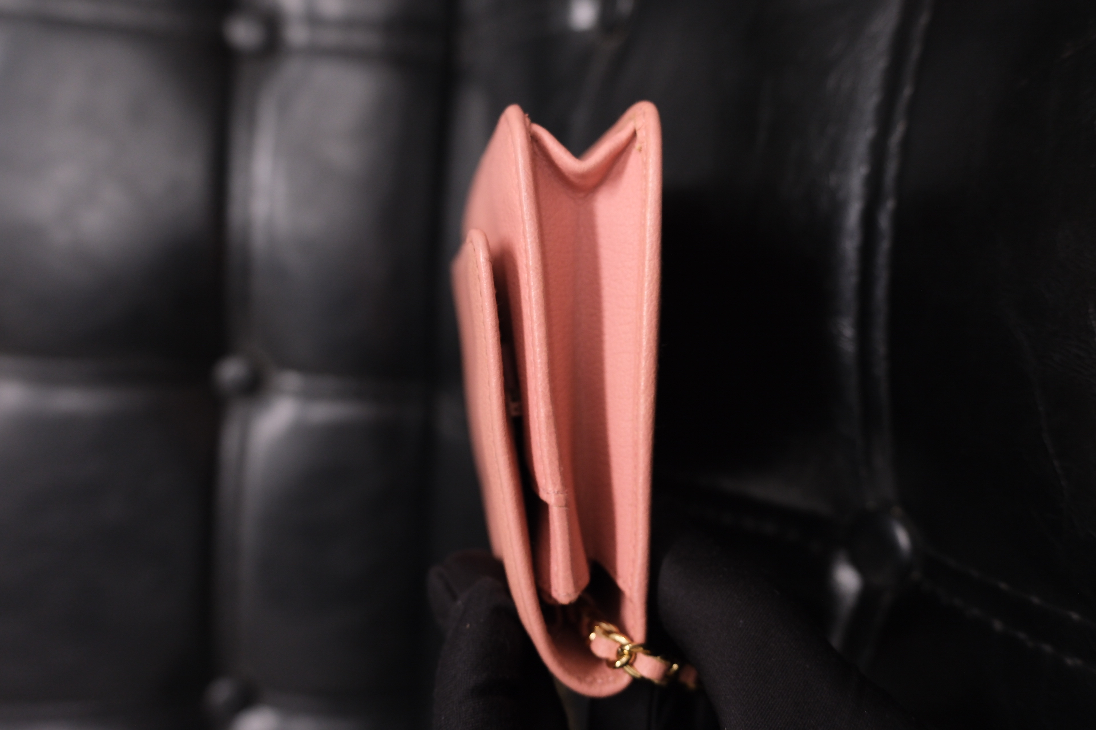 Chanel Camelia Leather Chain Wallet Pink Gold