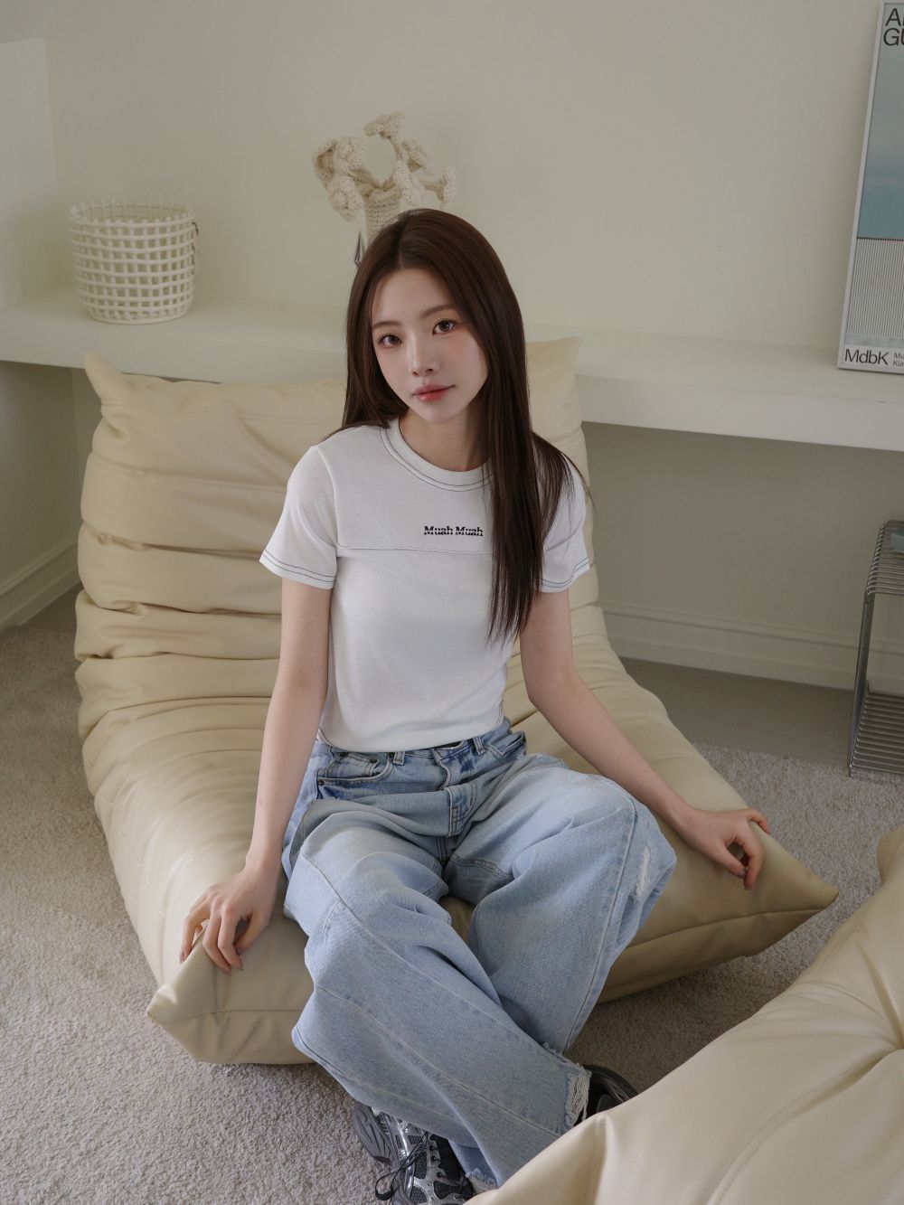 <預訂>🇰🇷MuahMuah Crop Point Pintuck Half T-shirt