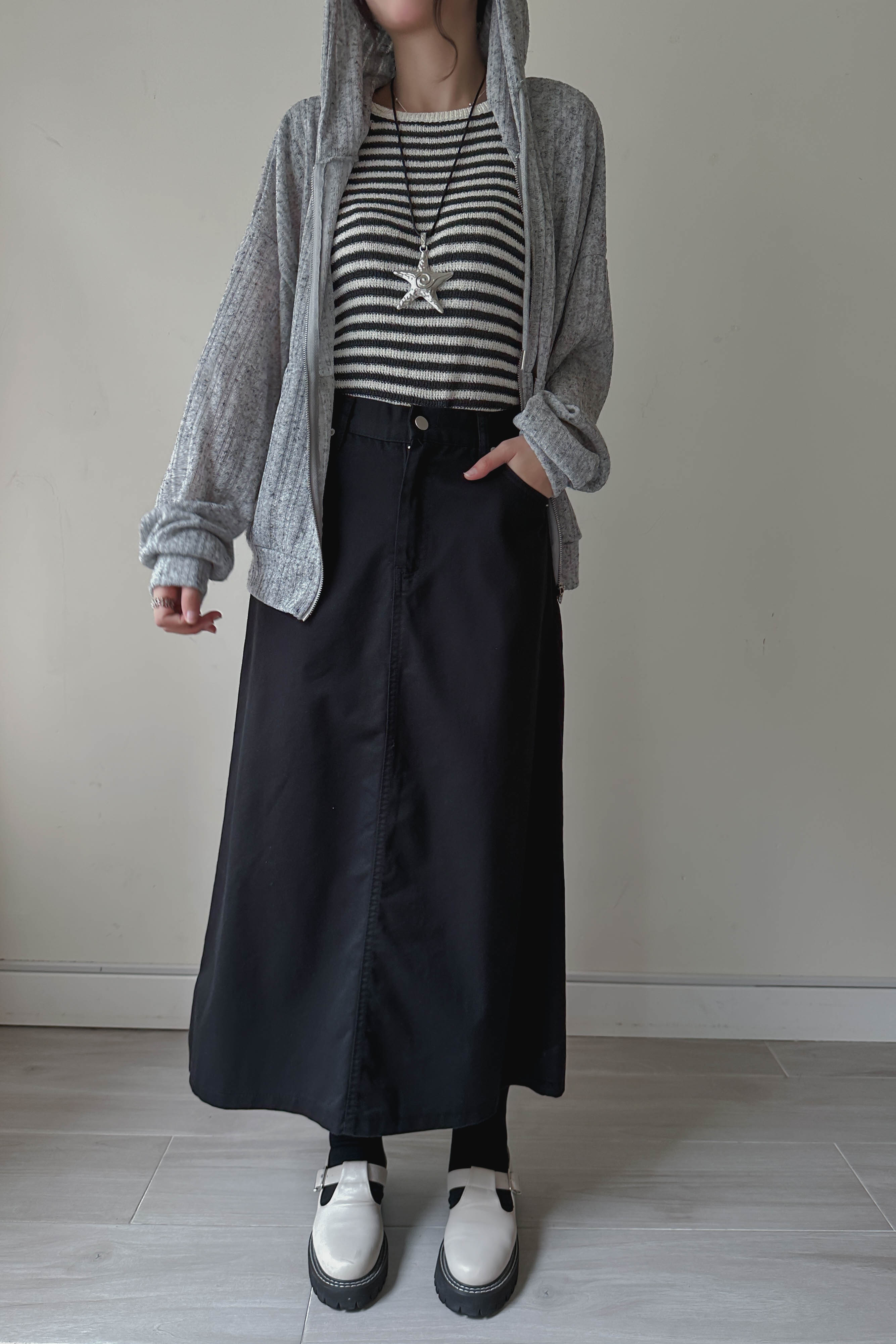 修臀軟身牛仔A字中長裙 (兩色入)