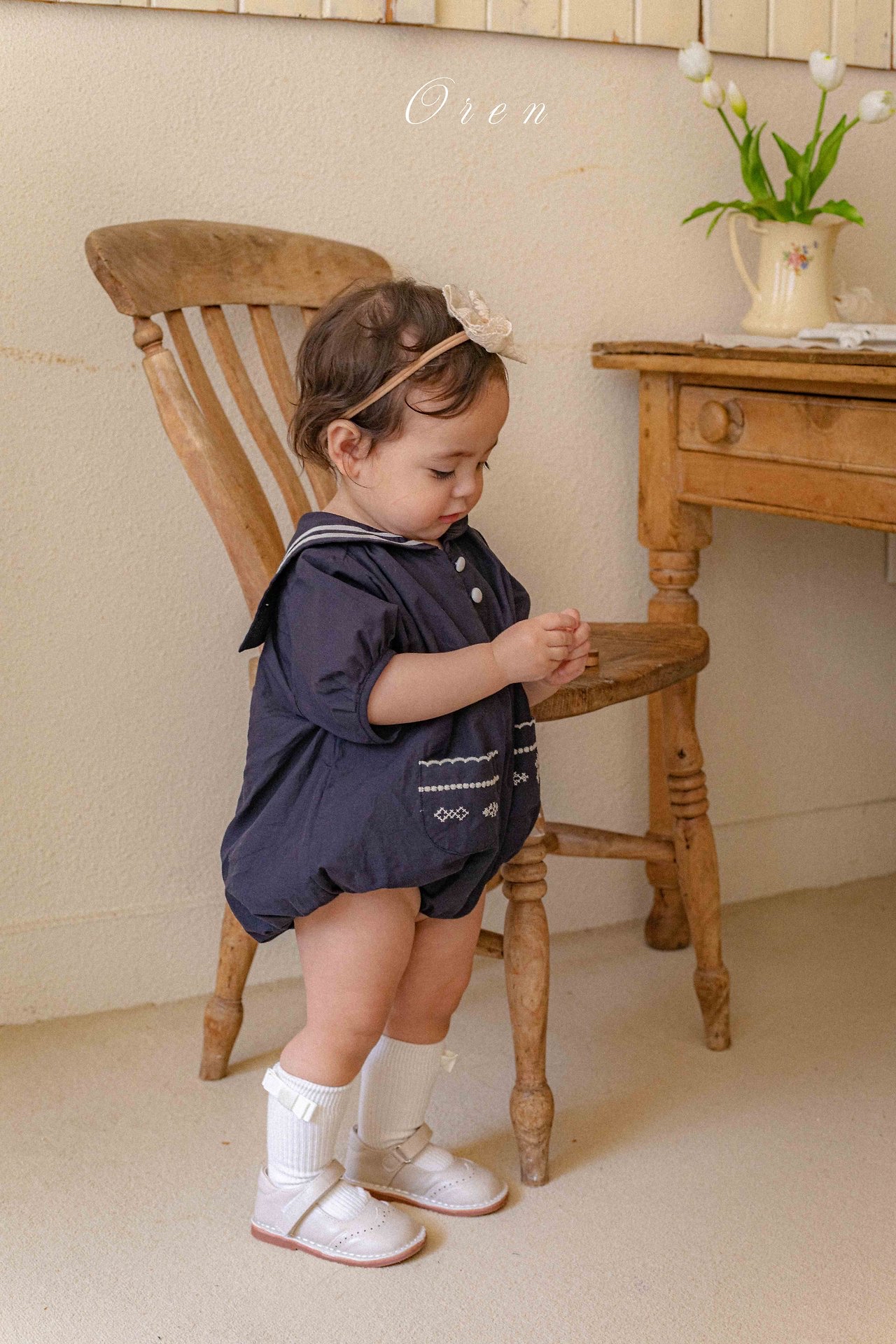 ☀️預訂 韓國直送☀️🇰🇷Oren Marinette兩色海洋風水手領刺繡短袖包屁衣/連身裙/上下套裝