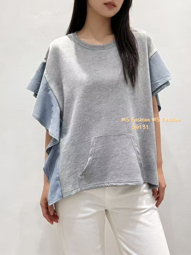 G6131 韓國🇰🇷拼牛仔ruffle top