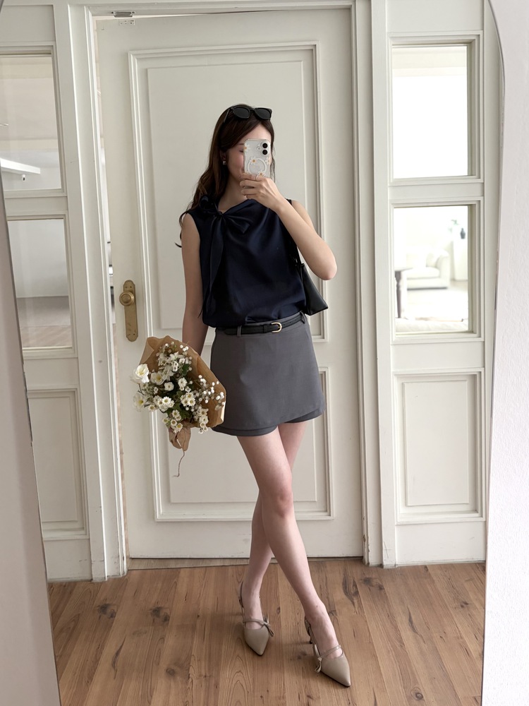 Sheer Tie-Neck Top (Navy)