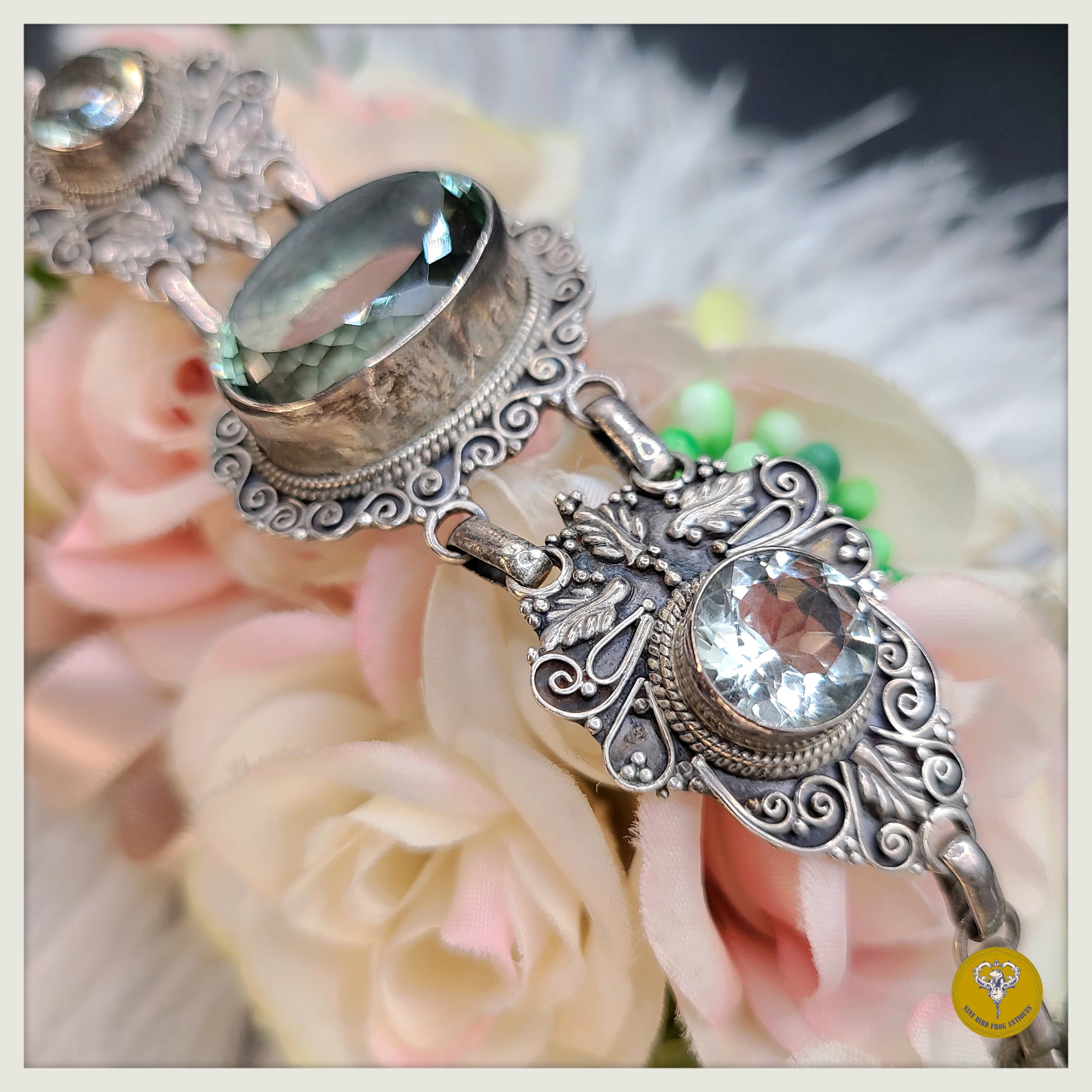 60年代 Art Nouveau 風格托帕斯石純銀手鍊