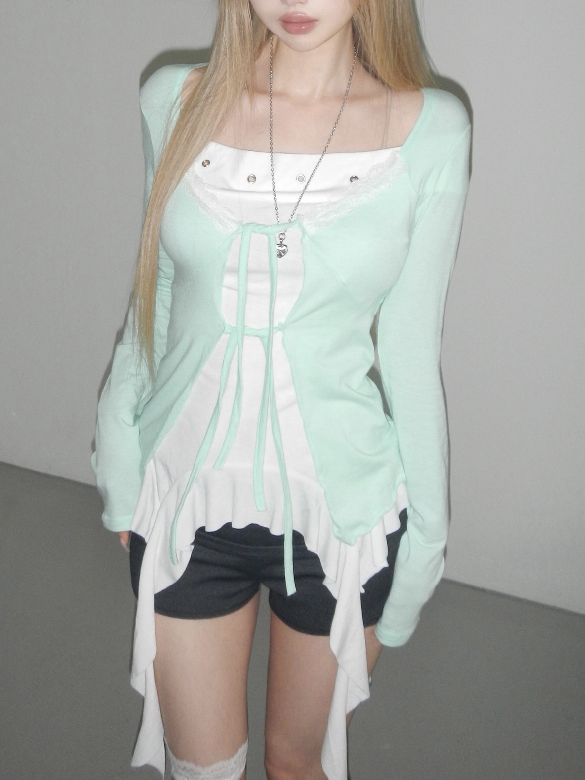 Soft Lace Trim Tie-Front Cardigan