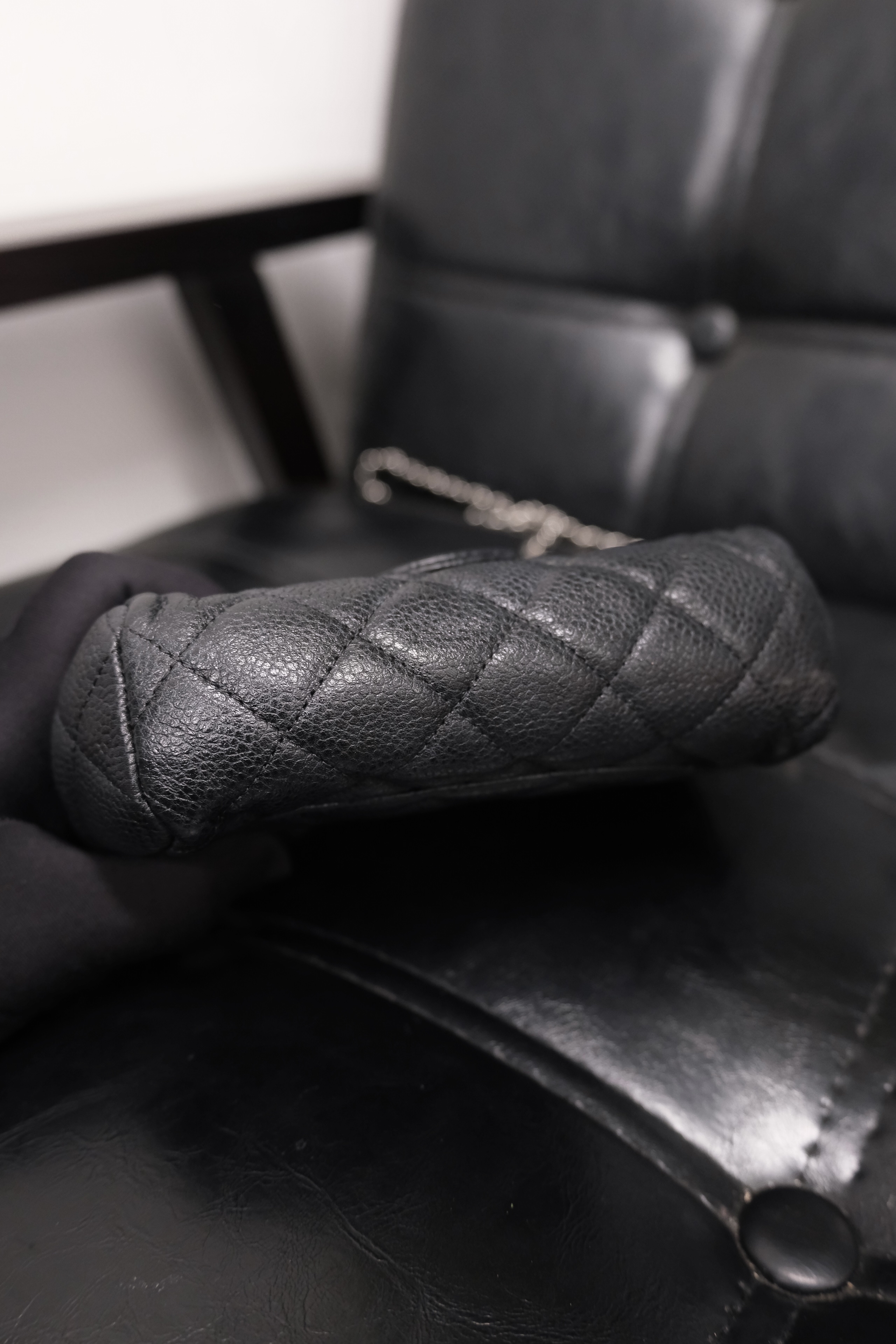 Chanel Matelasse Caviar Skin Pouch bag Black Silver