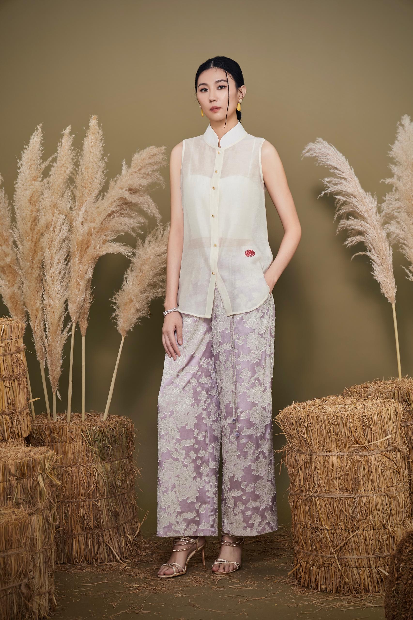 CP1677-1 Elegant Brocade Wide-Leg Pants