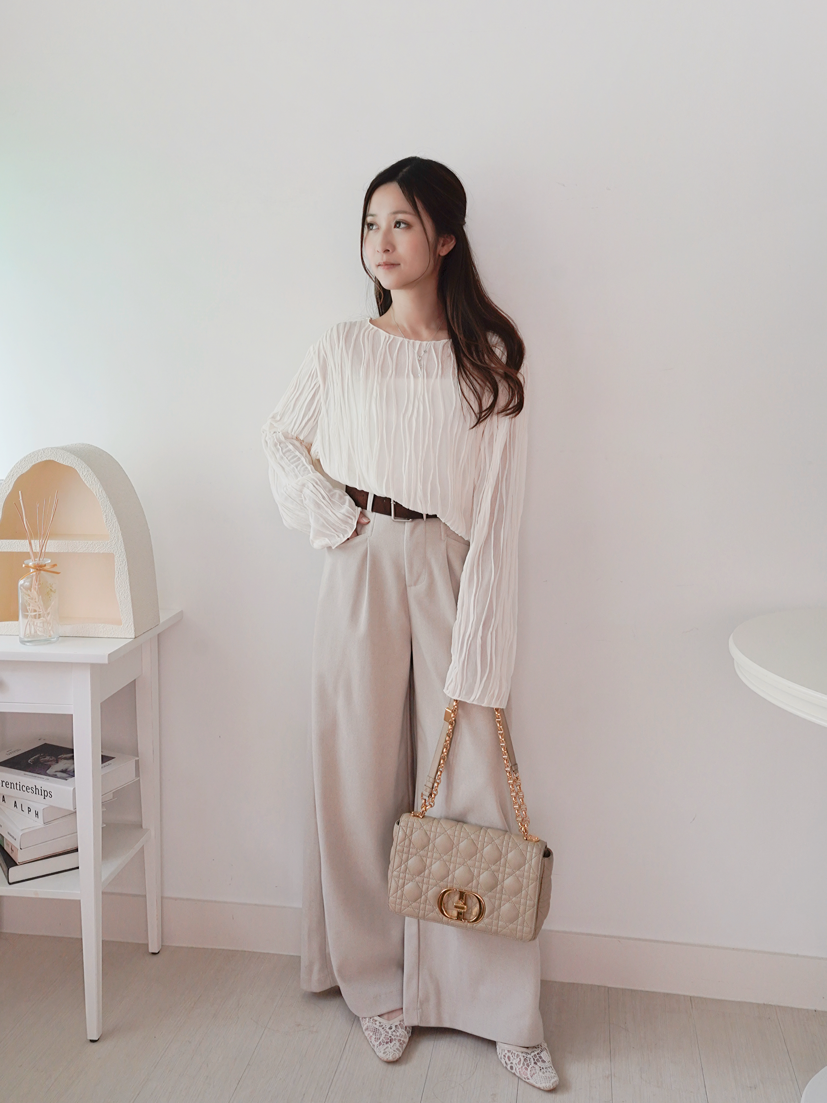 50%透感立體波浪上衣(JP)[米白色]358700