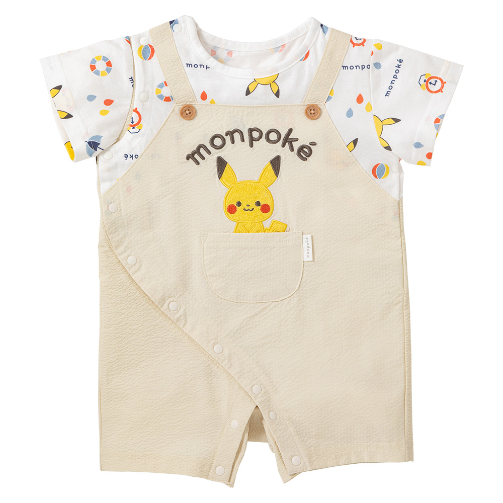 🇯🇵預訂 日本直送🇯🇵Monpoke兩色比卡超刺繡貼花仿吊帶短袖連身服