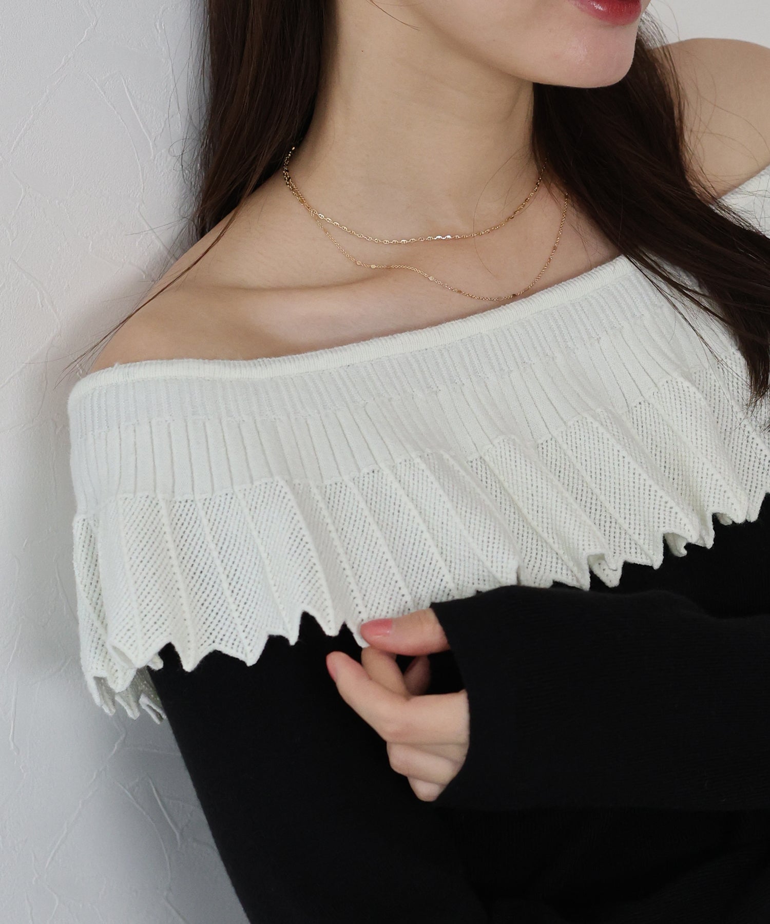 <限量現貨><JP> Fuji Lace Off-Shoulder Knit Top* 2色入