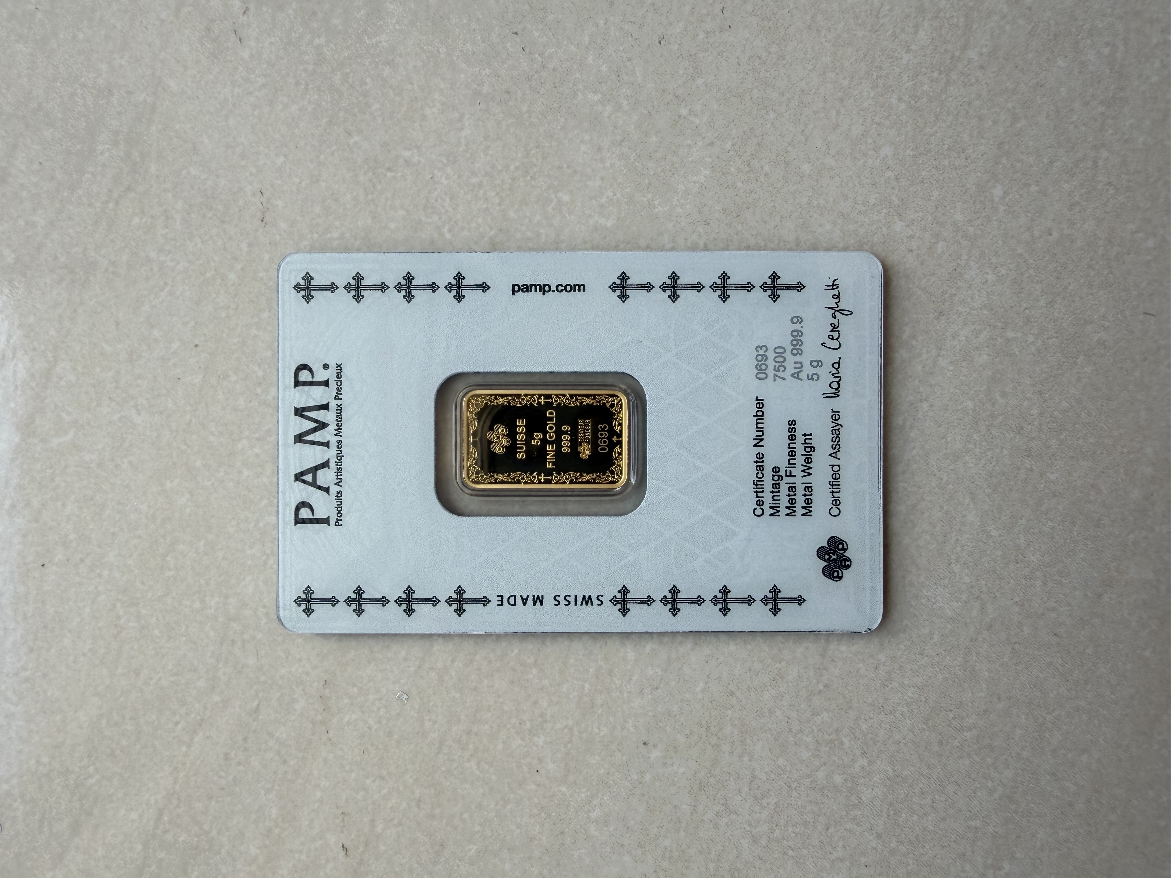 (SN 693) PAMP Cross Christianity 5g 🇨🇭Swiss Fine Gold Bar 999.9 十字基督