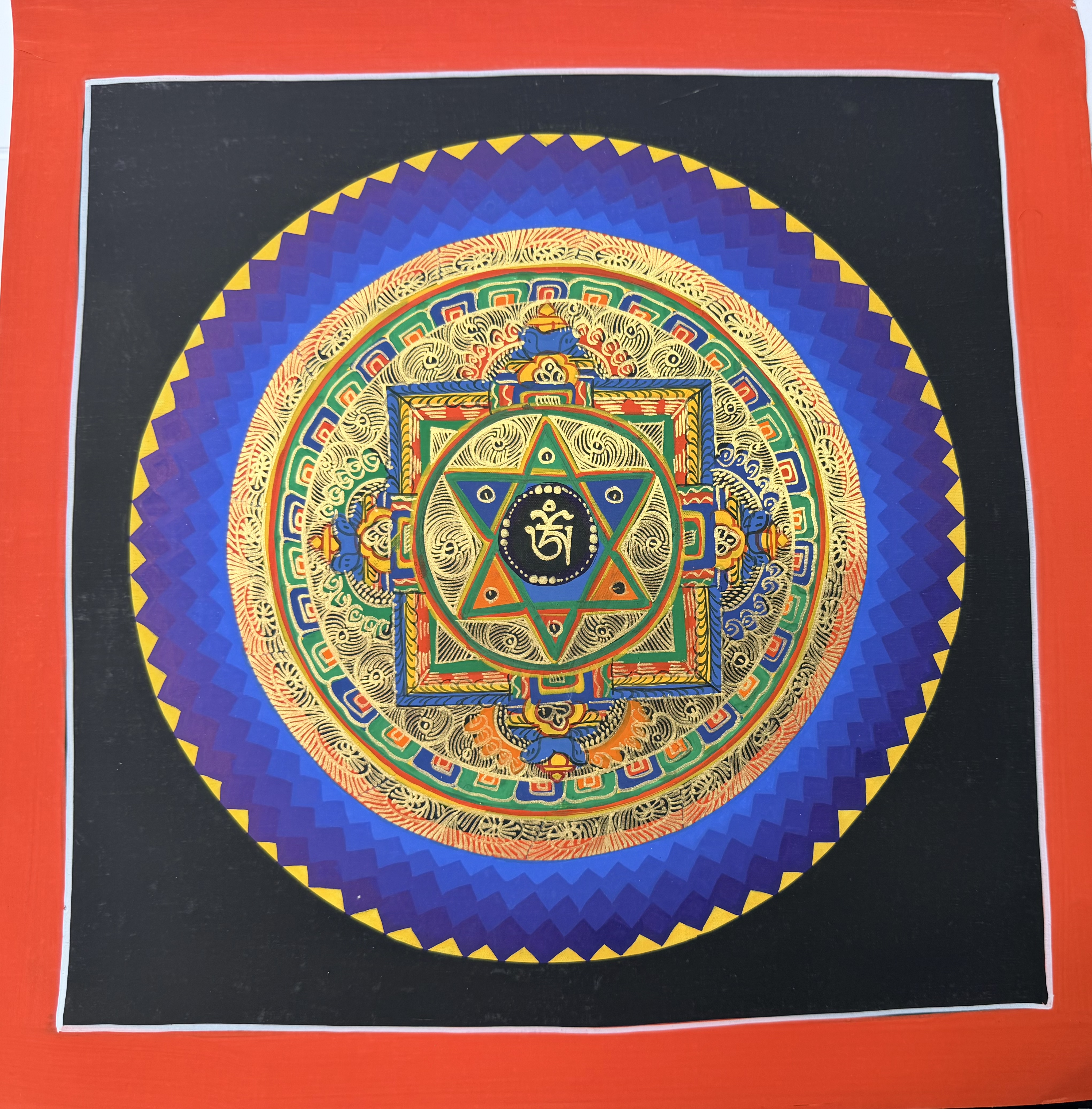#20 尼泊爾三大廟加持手繪唐卡～OM 字，六字大明咒唐卡 ，約33m 外，內27.5