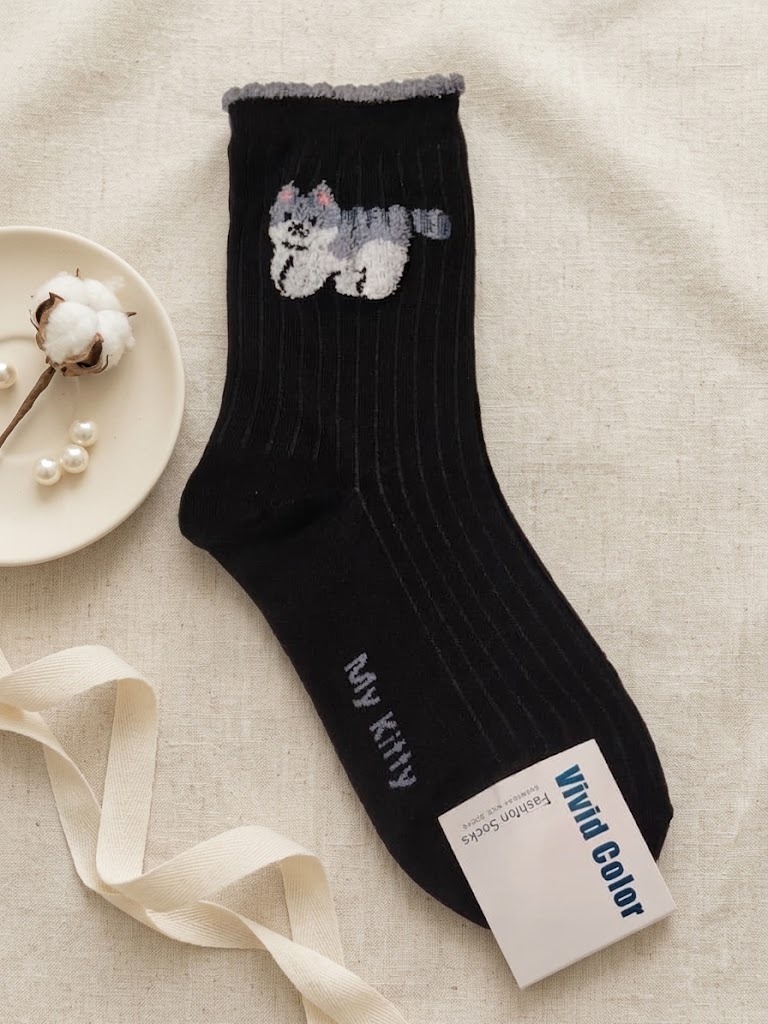 Korean My Kitty Women's High Crew Socks