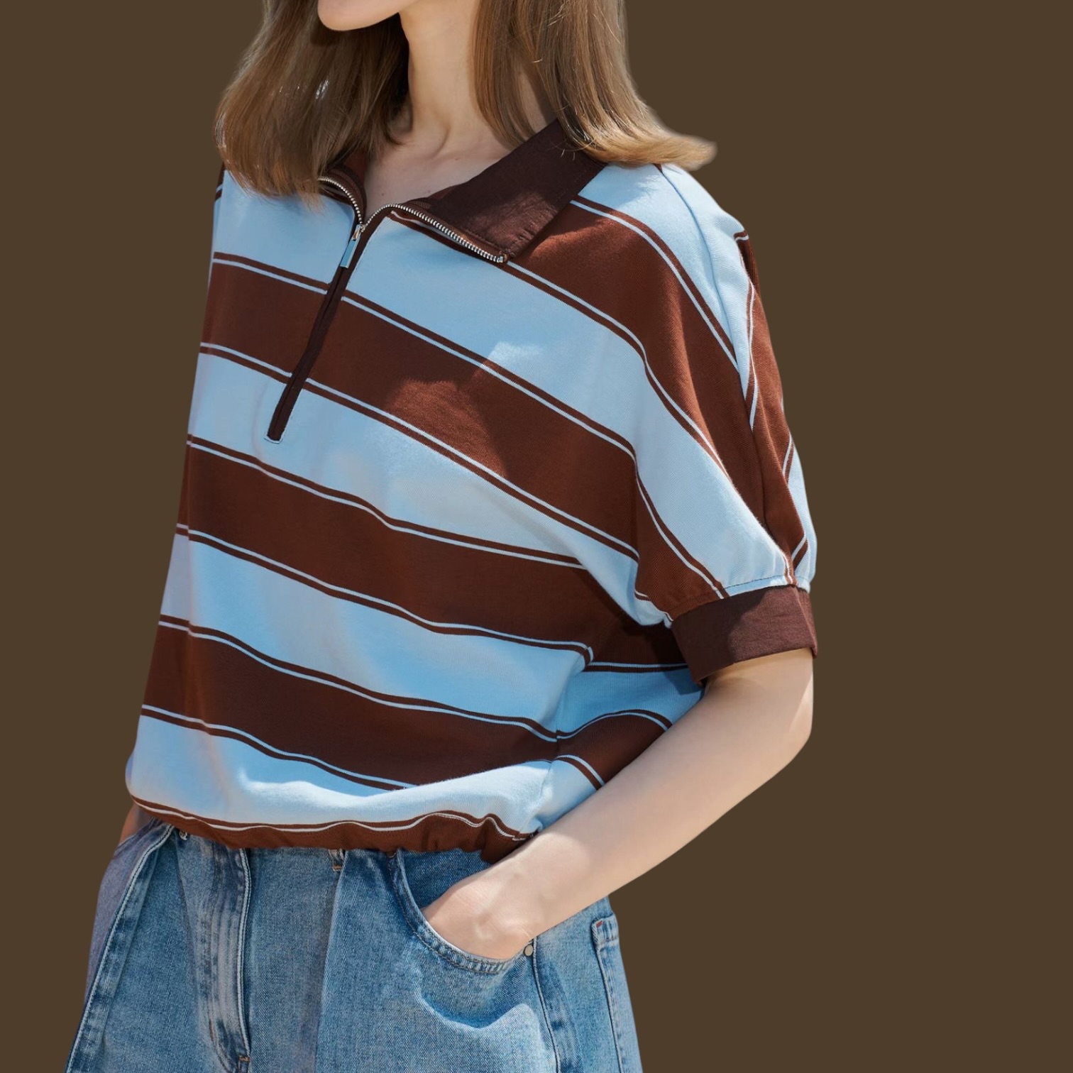 221485 粗間拉錬領Tee