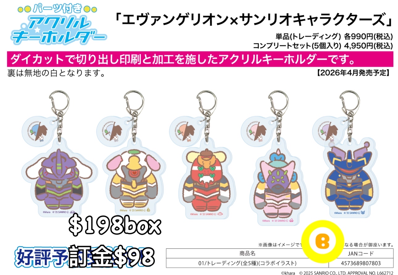 Preorder預訂4/2026年eva x sanrio 01匙扣原盒