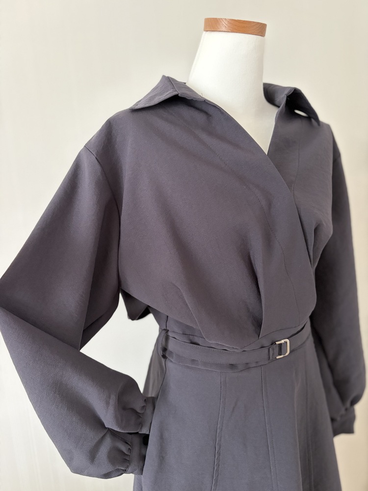 The Madeleine Belted Dress (Charcoal)