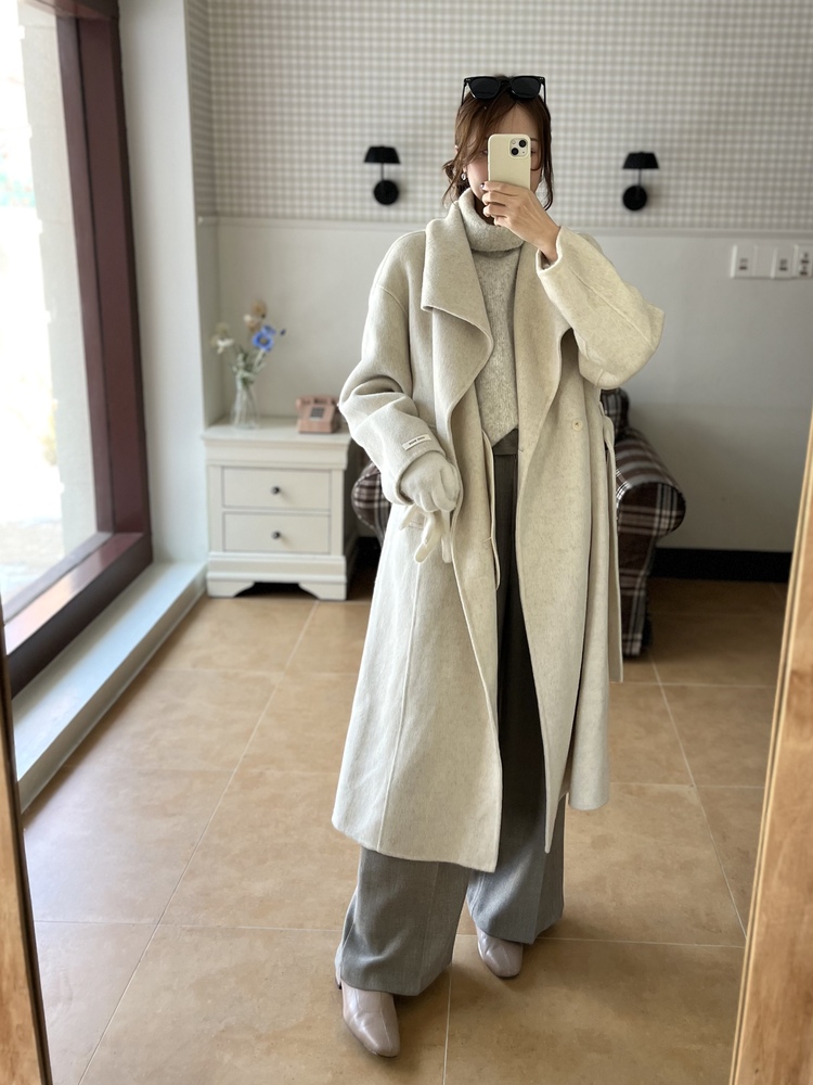 [70% Wool] Parisian Belted Wool Coat (Oat)