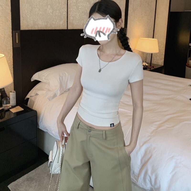 B57(5263) 韩版后U型镂空蝴蝶结绑带黑白上衣