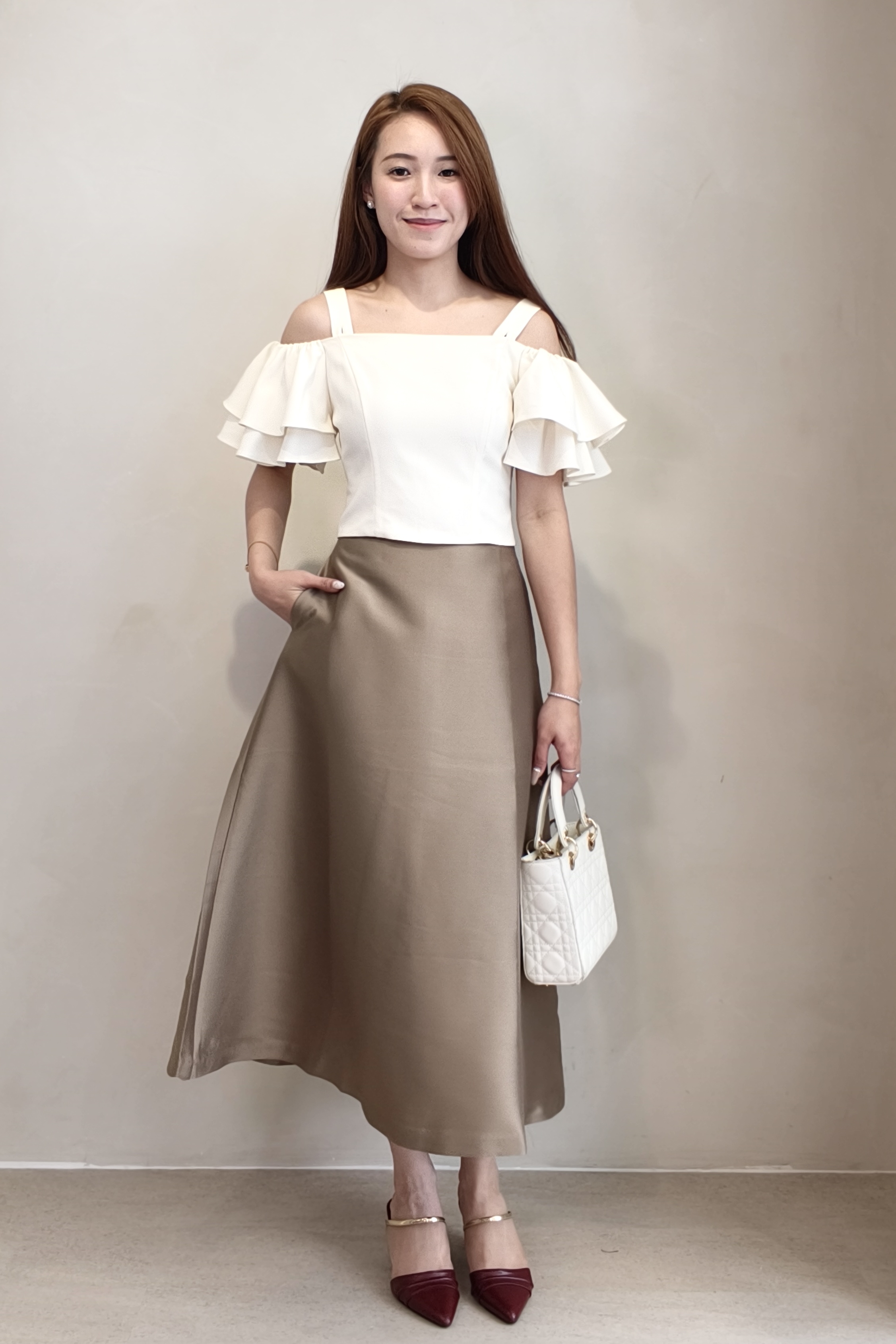 807015 Celeste Satin A-Line Midi Skirt