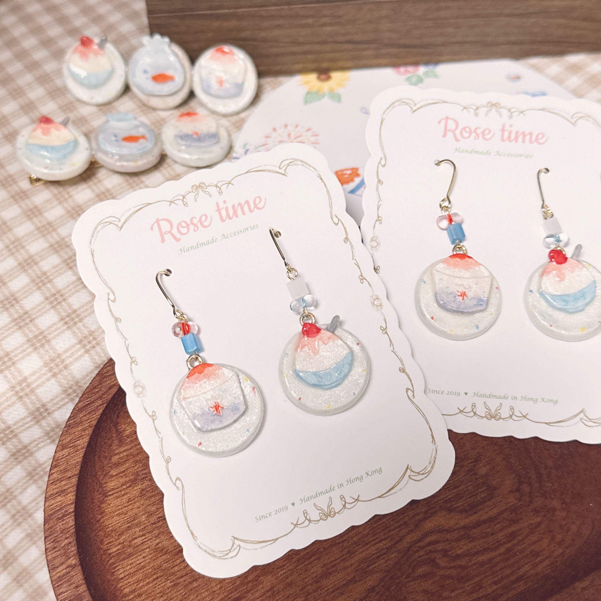 手繪 和風夏日祭 刨冰耳環