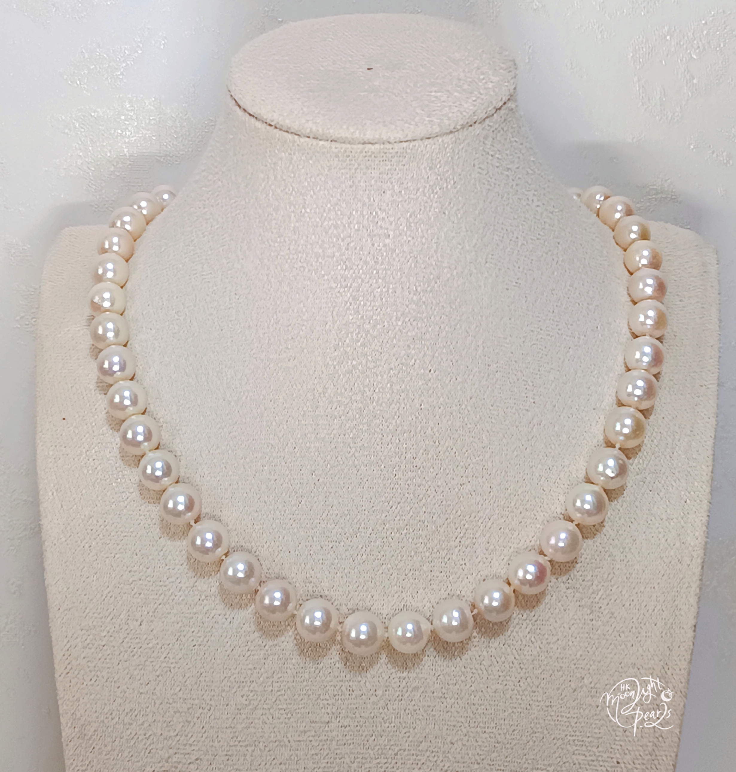 正圓極強光日本akoya香檳粉色海水珍珠925銀愛心扣項鍊