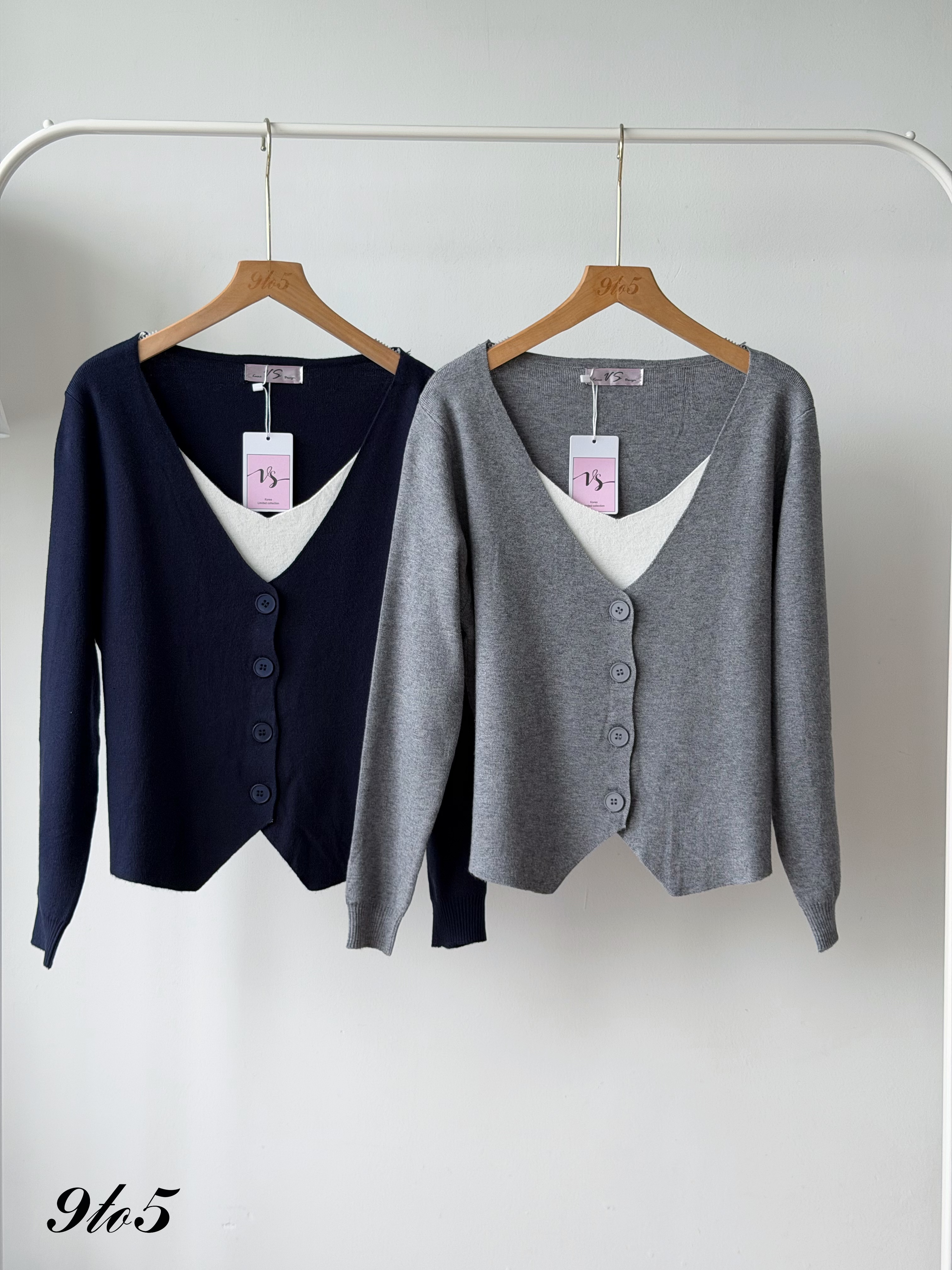 T4539 Fake Two-Pieces Knit Top - 4 Colors 