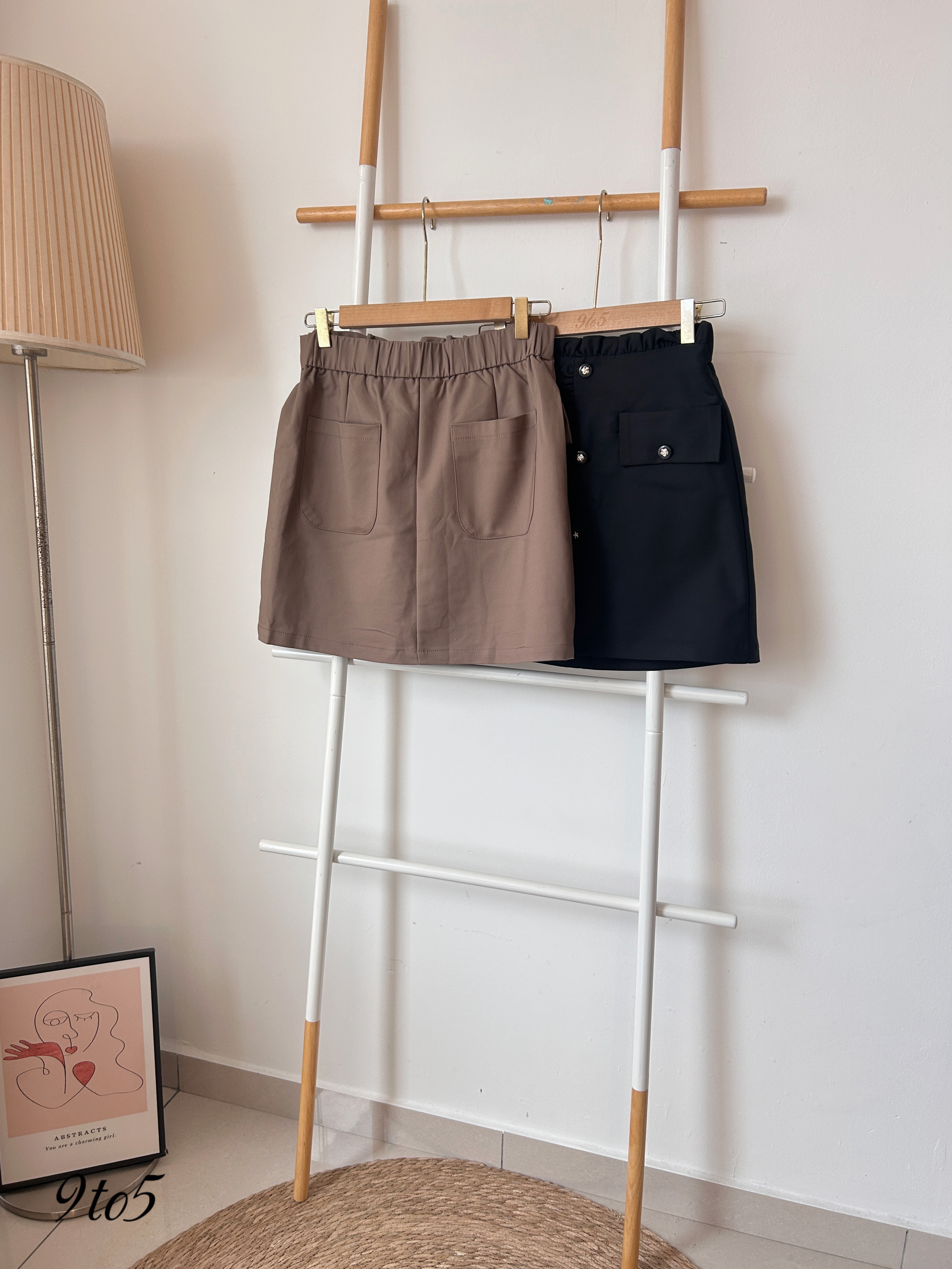 S1856 Body Con Short Skirt - Black & Brown