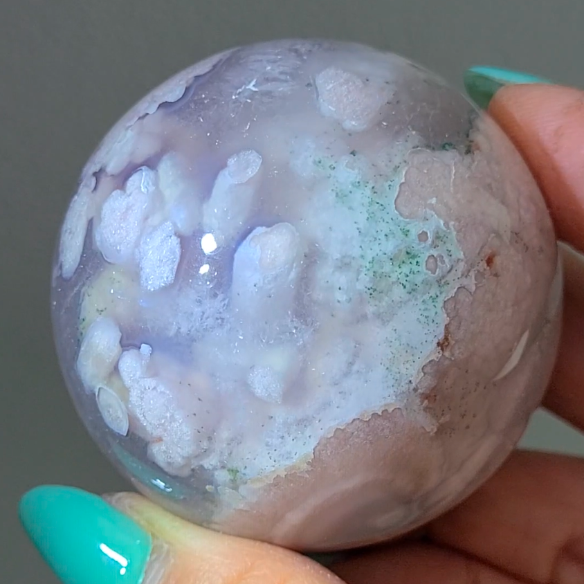 Flower agate sphere with quartz inclusions - AG111
