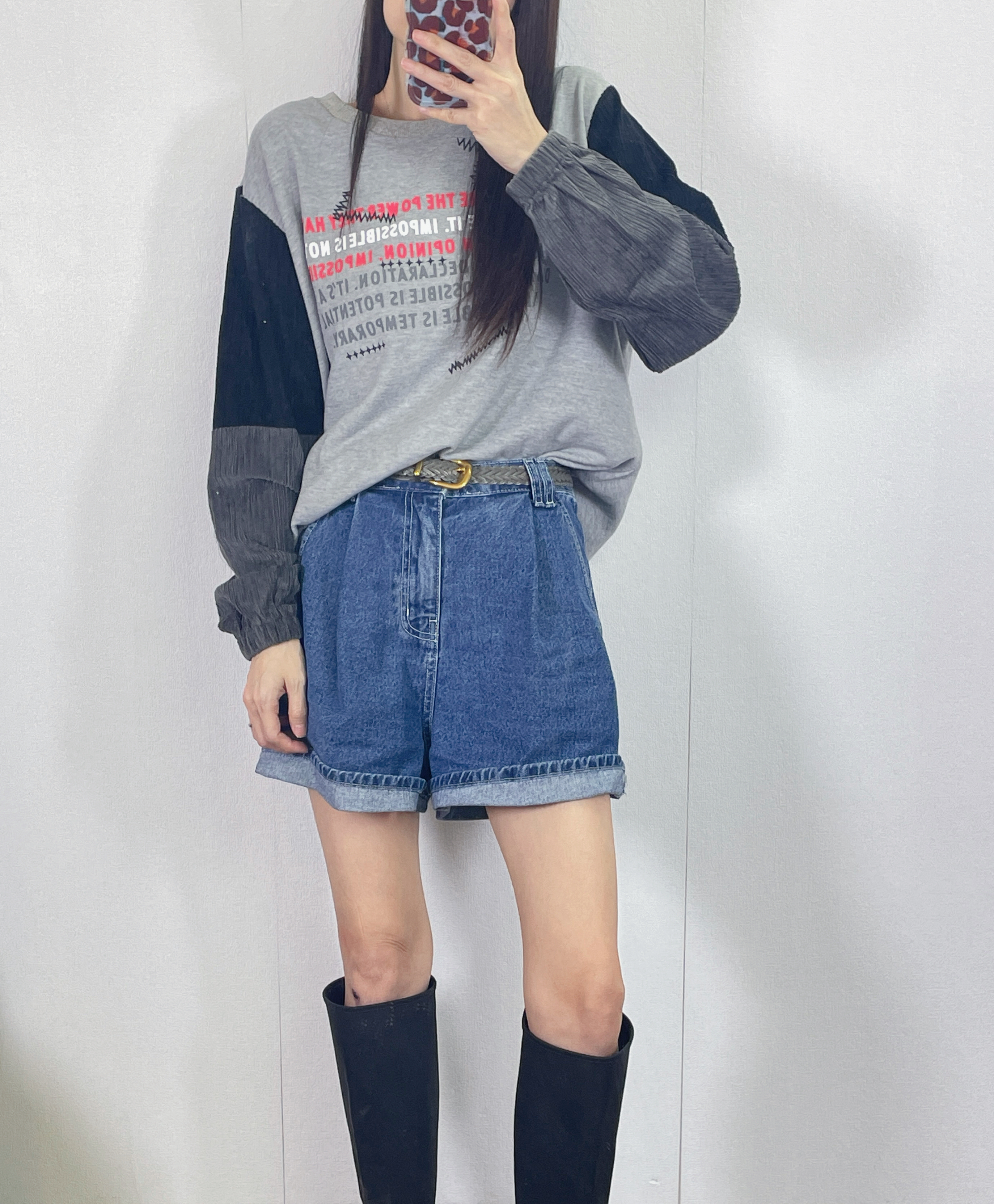  ⭐️Sale⭐️ #10-3604 cotton印字拼雙色燈芯絨袖tee