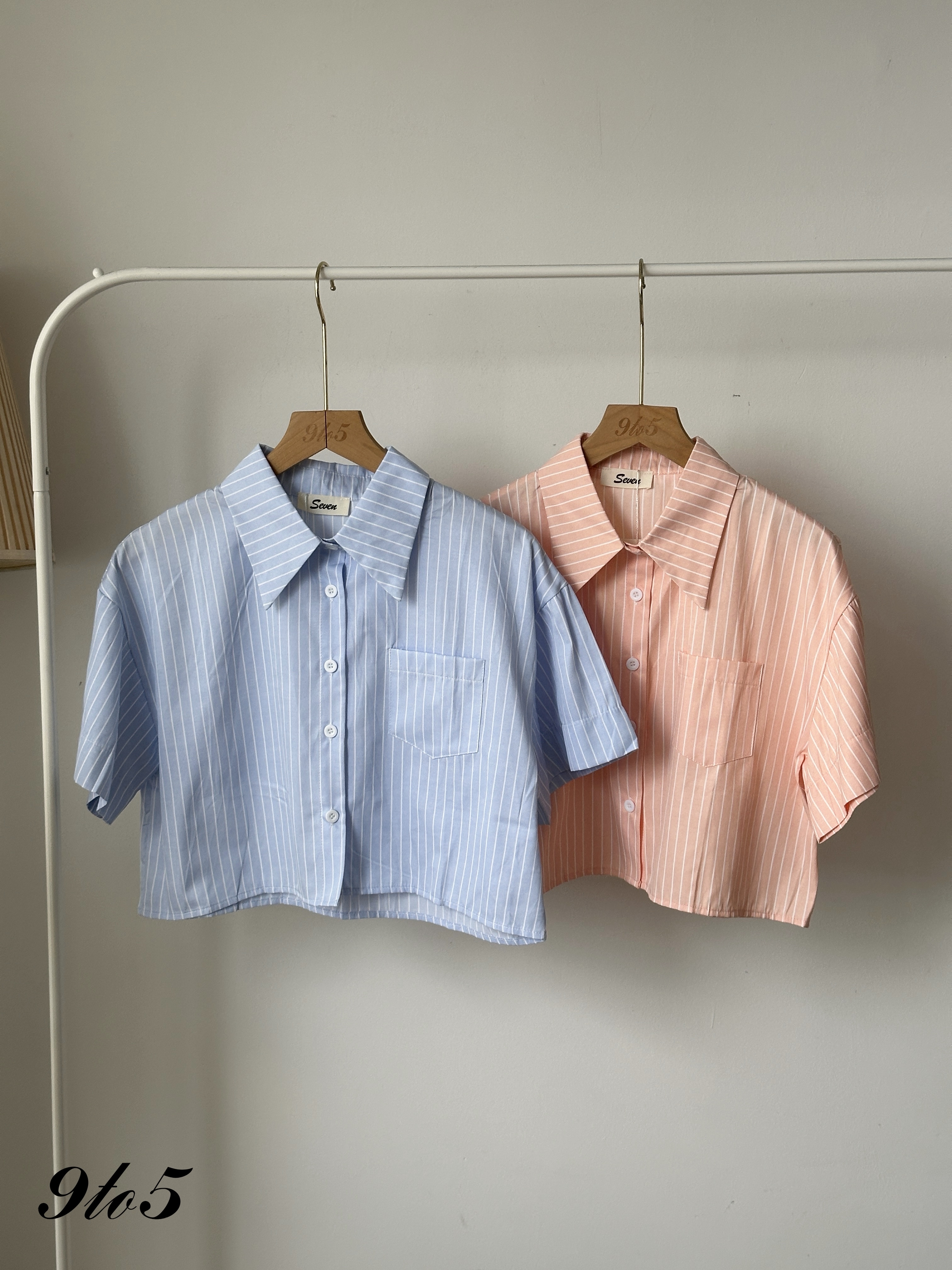 T4084 Stripe Crop Shirt - 4 Colors 