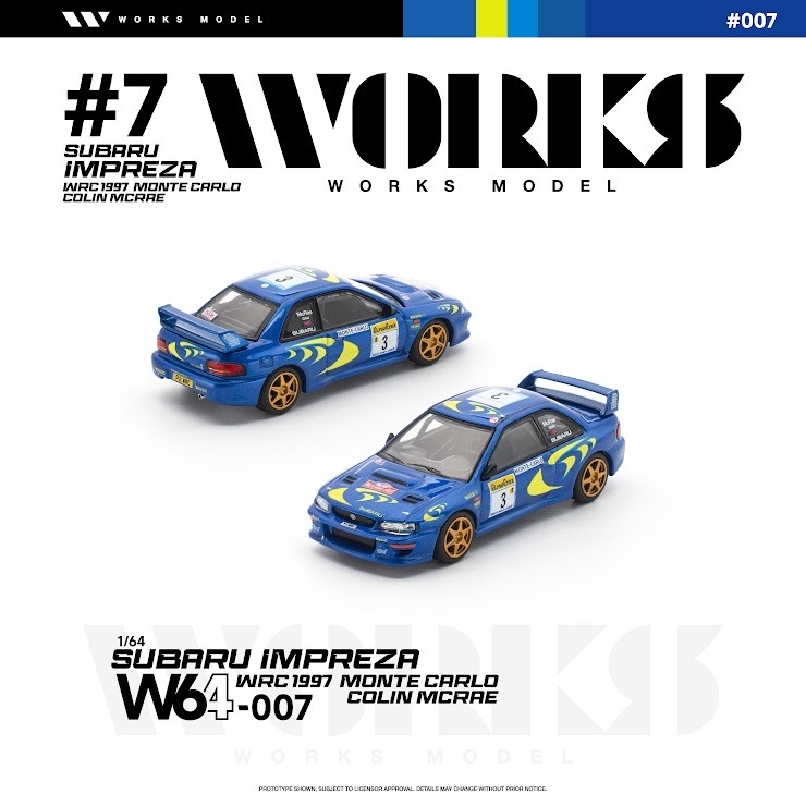 (預訂 Pre Order) Works Model ( W640007 ) SUBARU IMPREZA WRC 1997 MONTE CARLO COLIN MCRAE