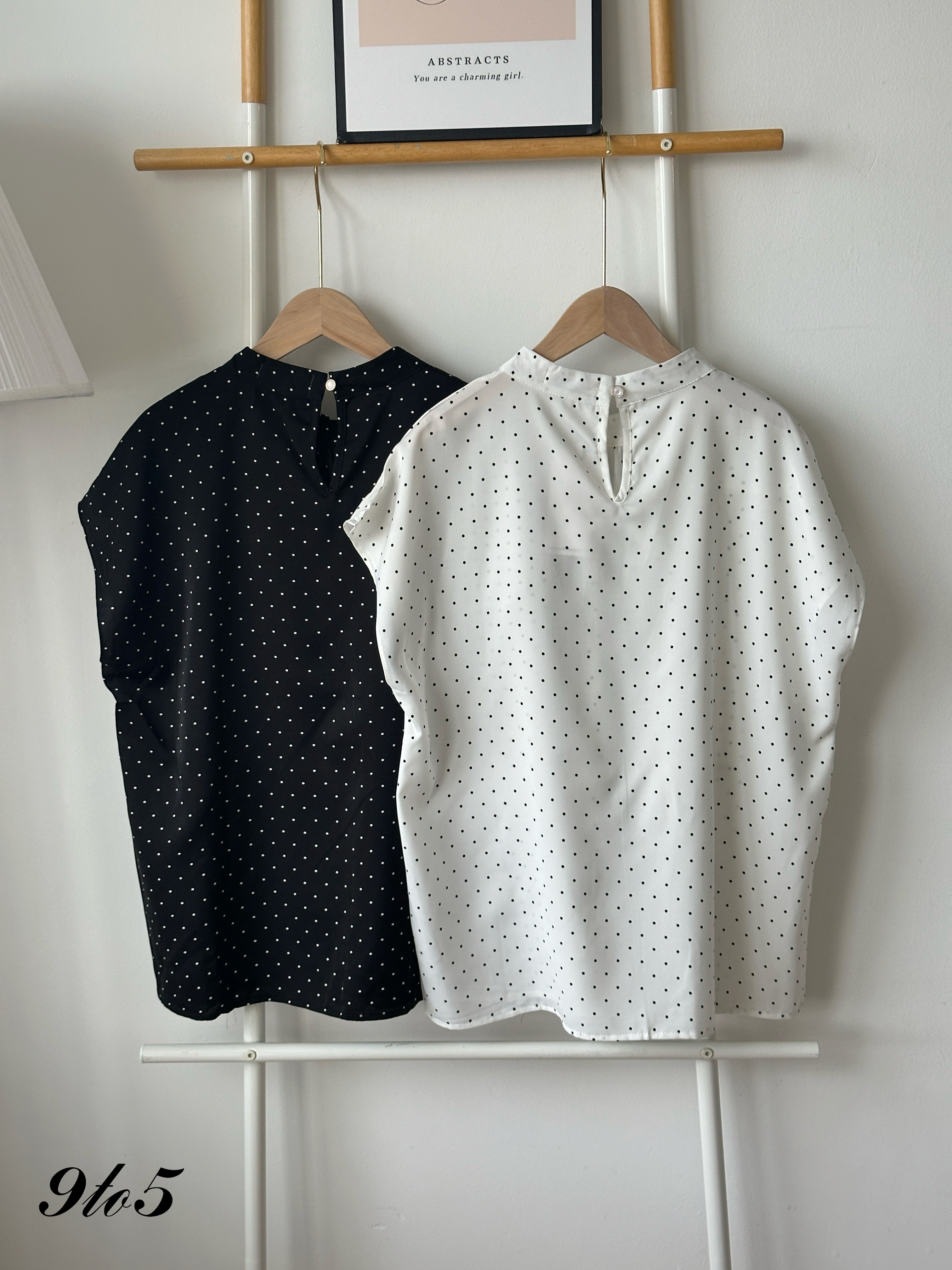 T4352 Oversized Polka Dot Top - Black & White