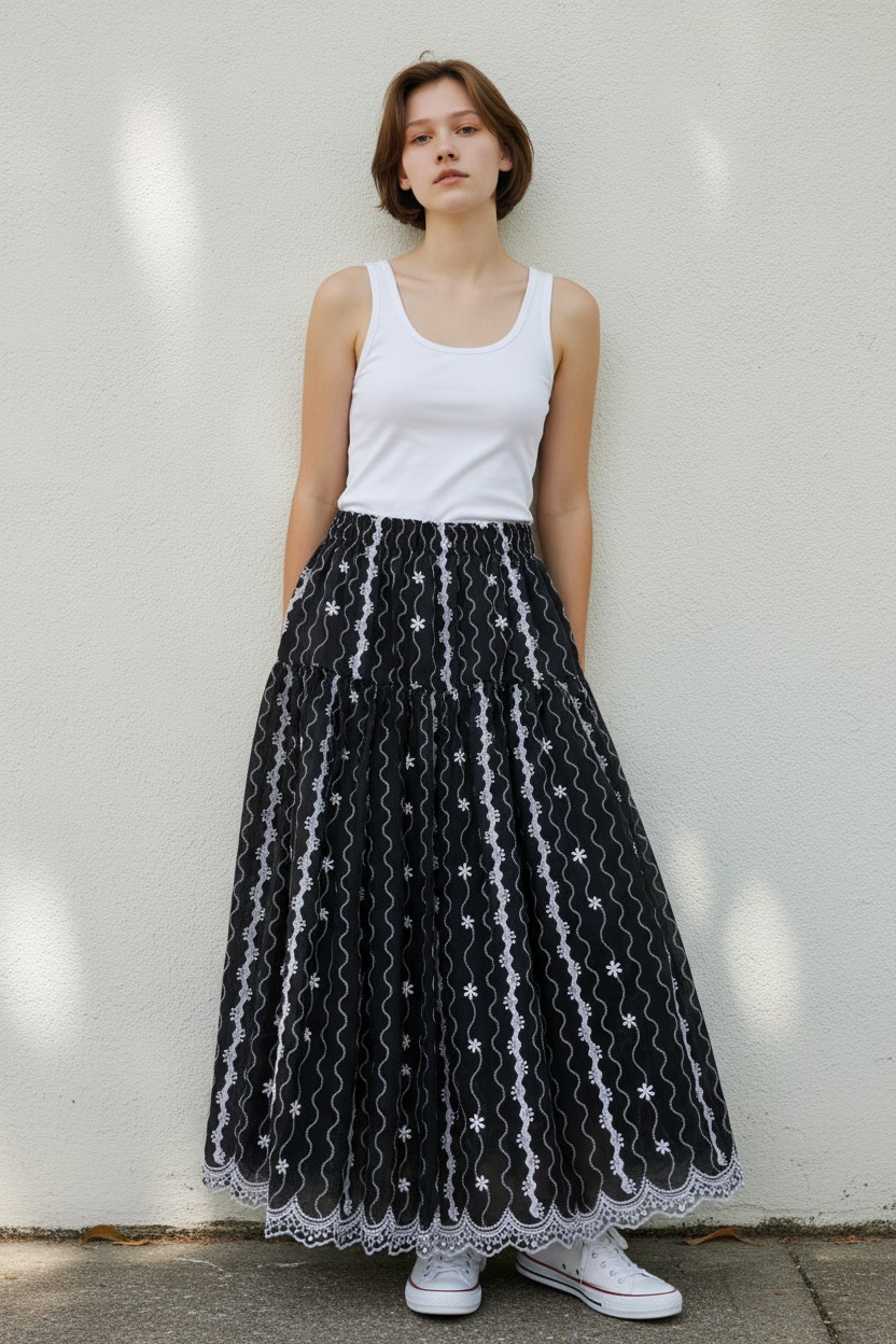 🌟重工刺綉全橡筋腰A字New款裙💞