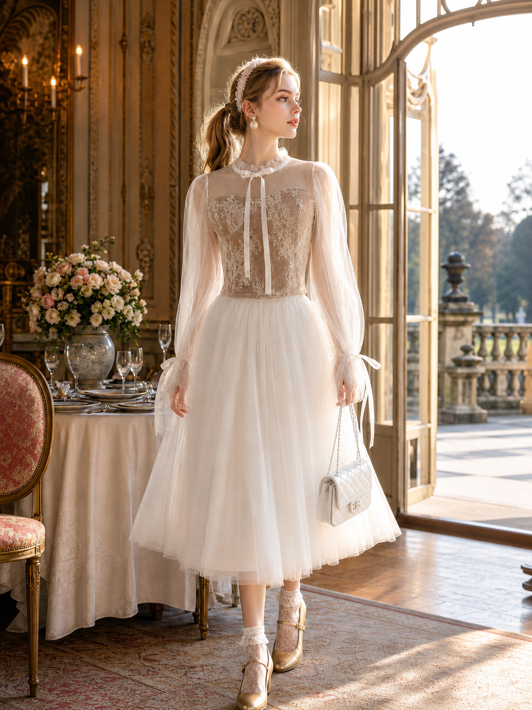 維多利亞蕾絲輕紗公主泡泡袖禮服 Victorian Ethereal Lace Princess Gown
