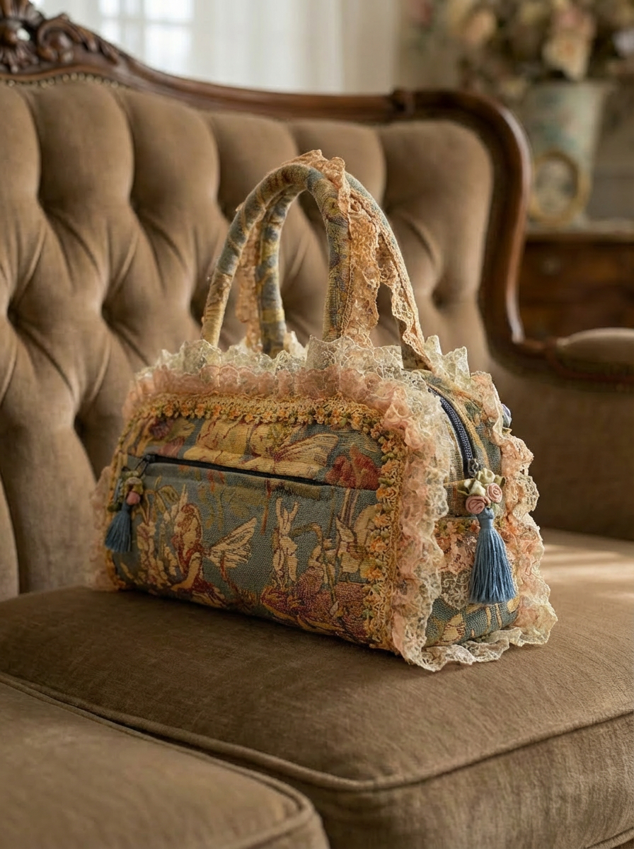 19世紀浪漫主義Angel Antique Victorian Lace Bag