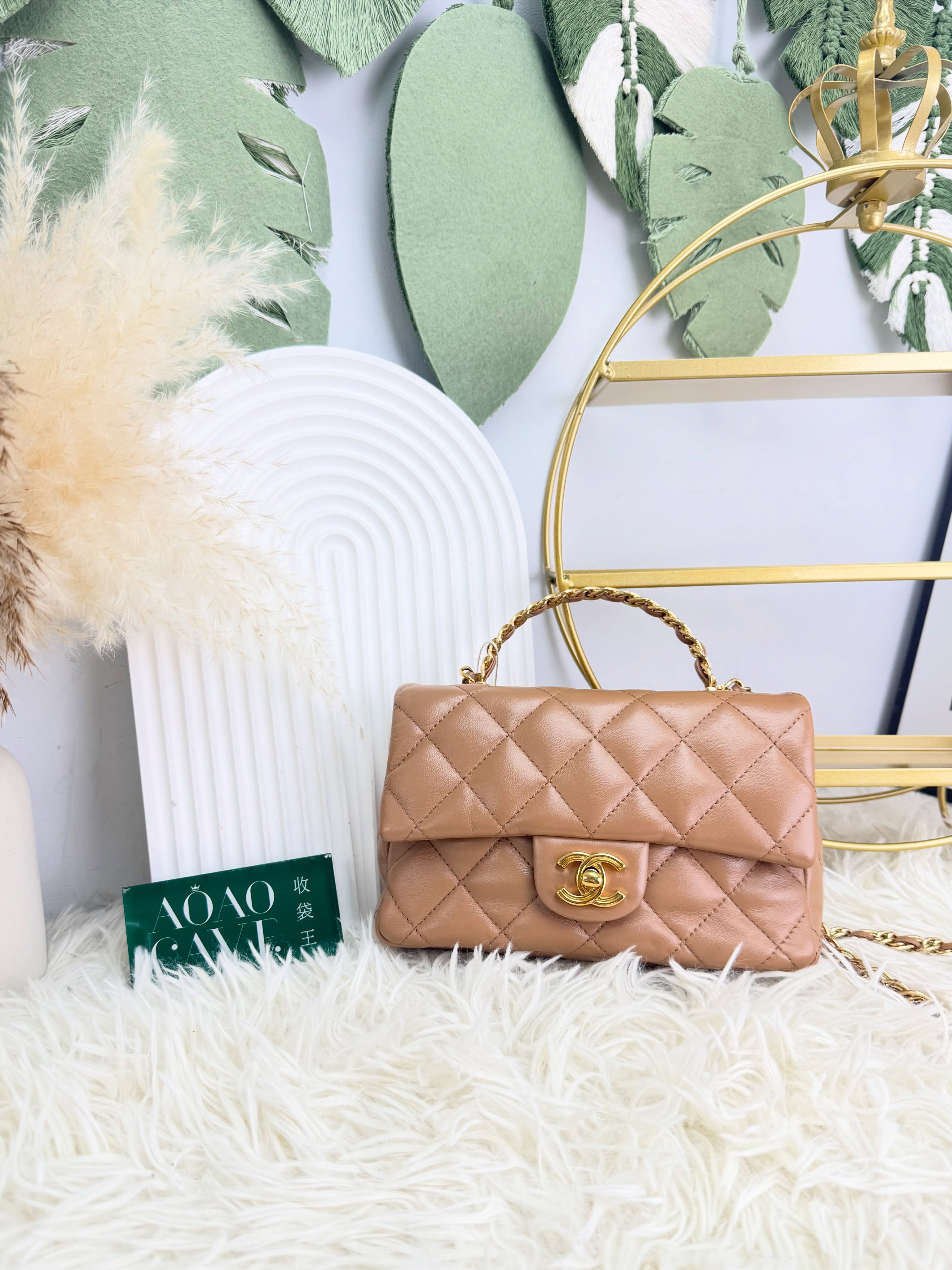Chanel 👜 PRE OWNED 🛍️駝色cf handle晶片款 🧡全套有單 🤎
