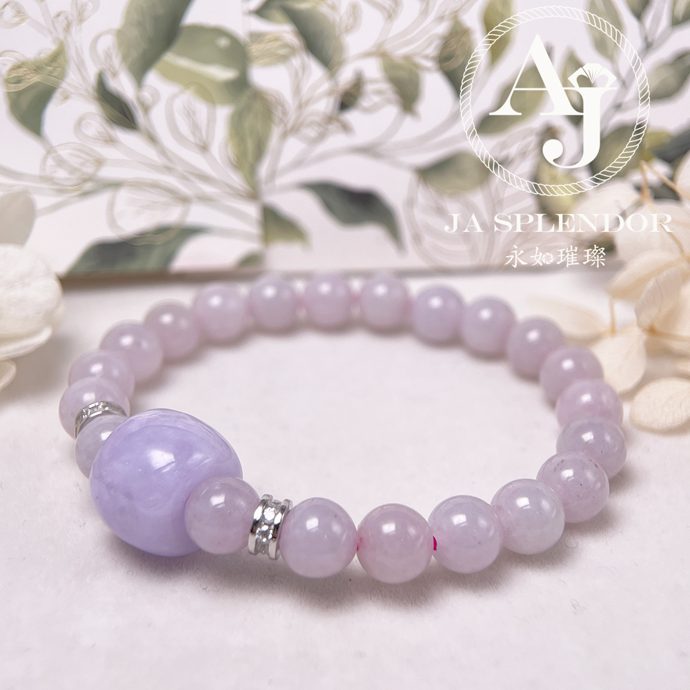 FBG26-H18 天然翡翠A玉-冰種紫羅蘭路路通拼粉色翡翠手串（旺人緣）