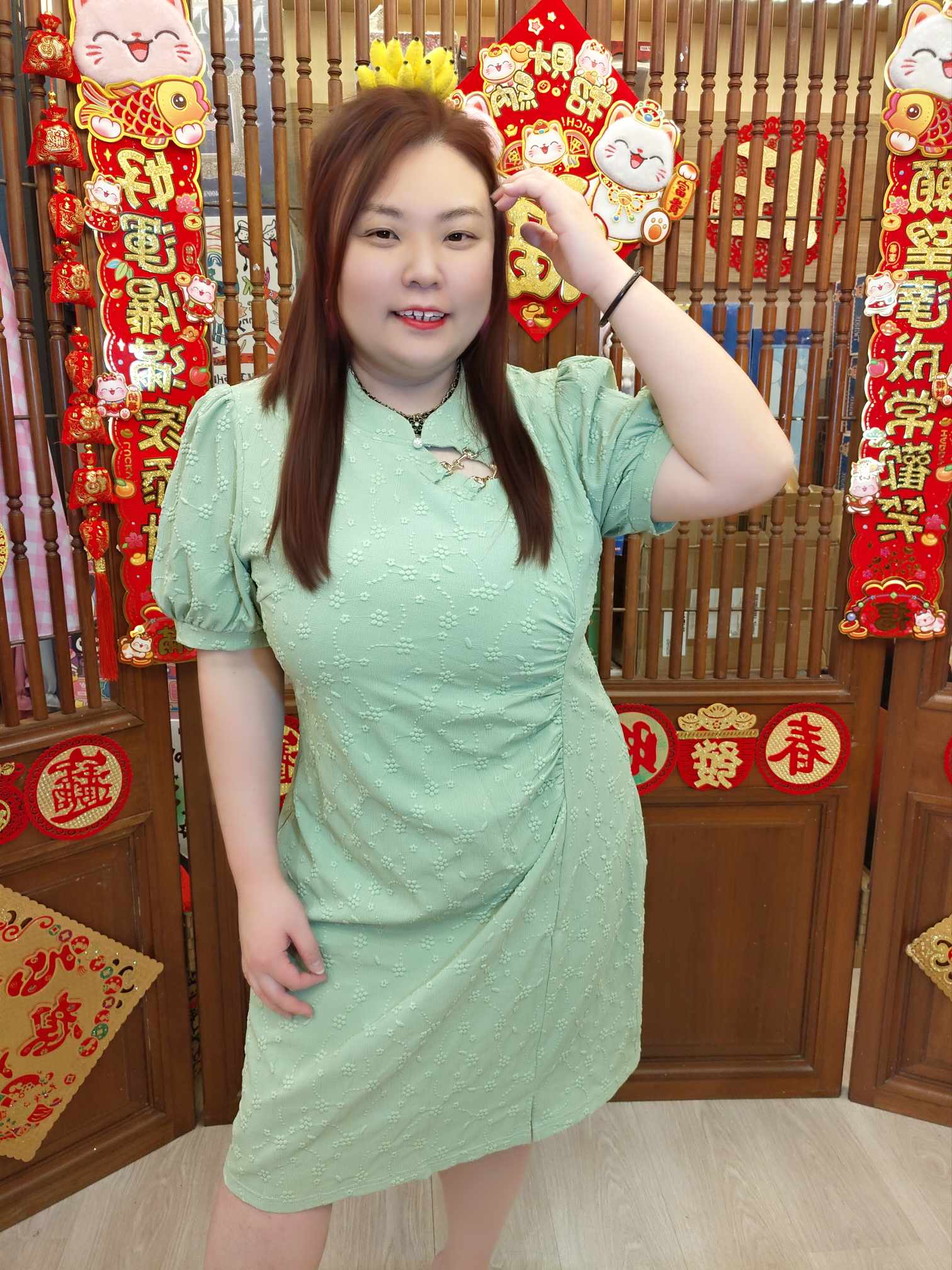 OTD01 BE#281965 立体花纹旗袍款连衣裙