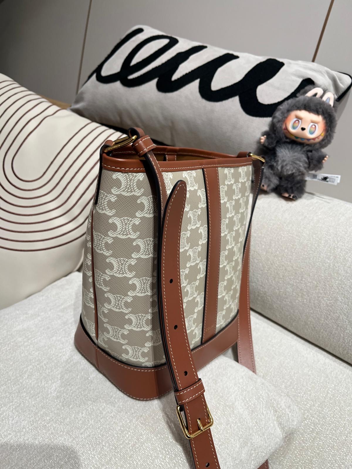 Celine Bucket small IN TRIOMPHE CANVAS AND CALFSKIN 100%Authentic, 98%New ✅Dust bag