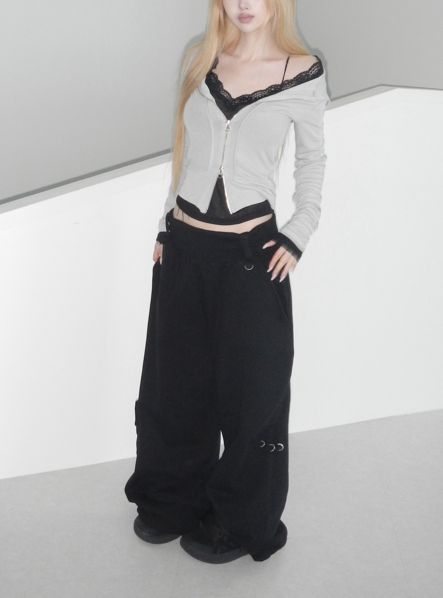 Foldover Wide-Leg Cargo Pants