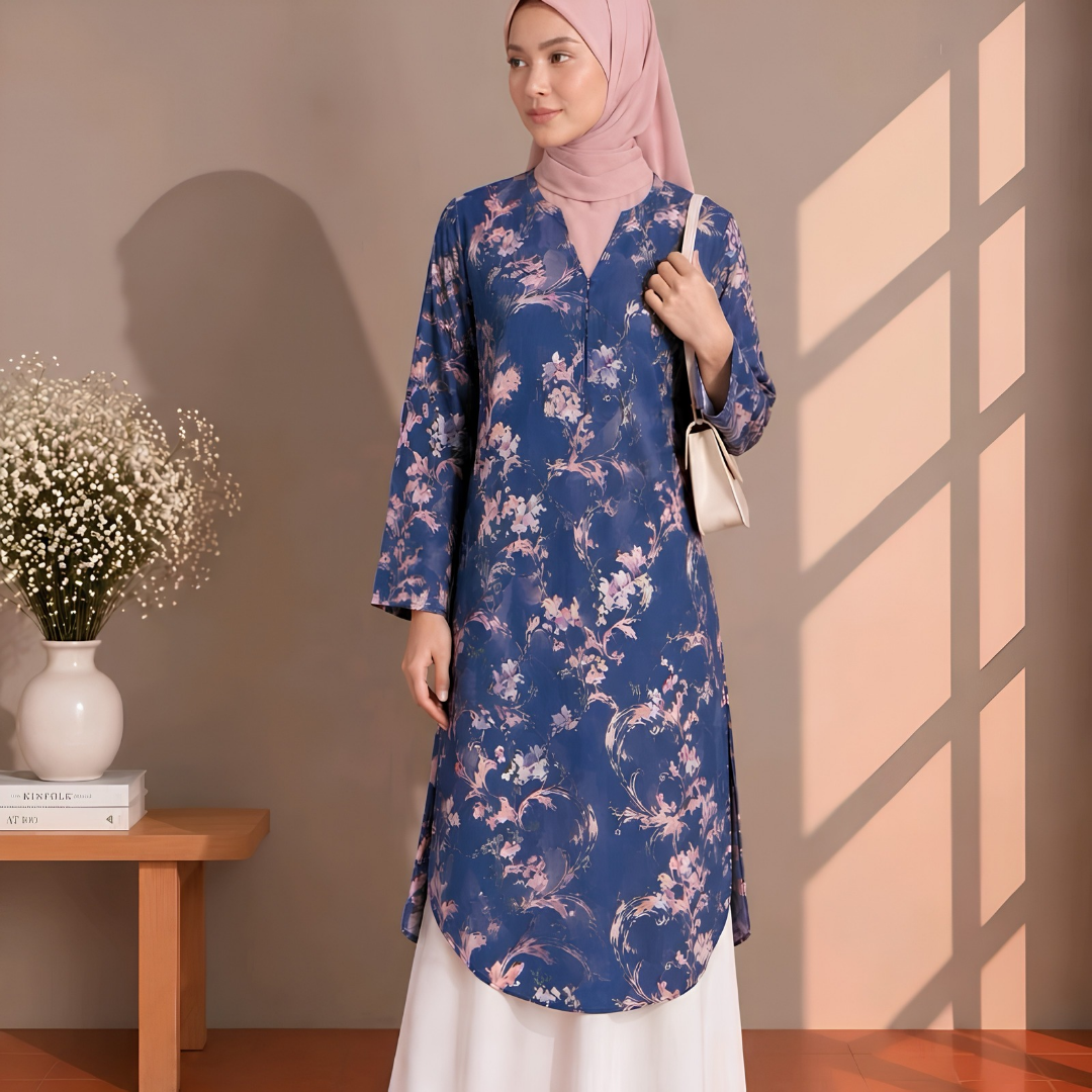 LINEN LONG TUNIC - Amber Blue