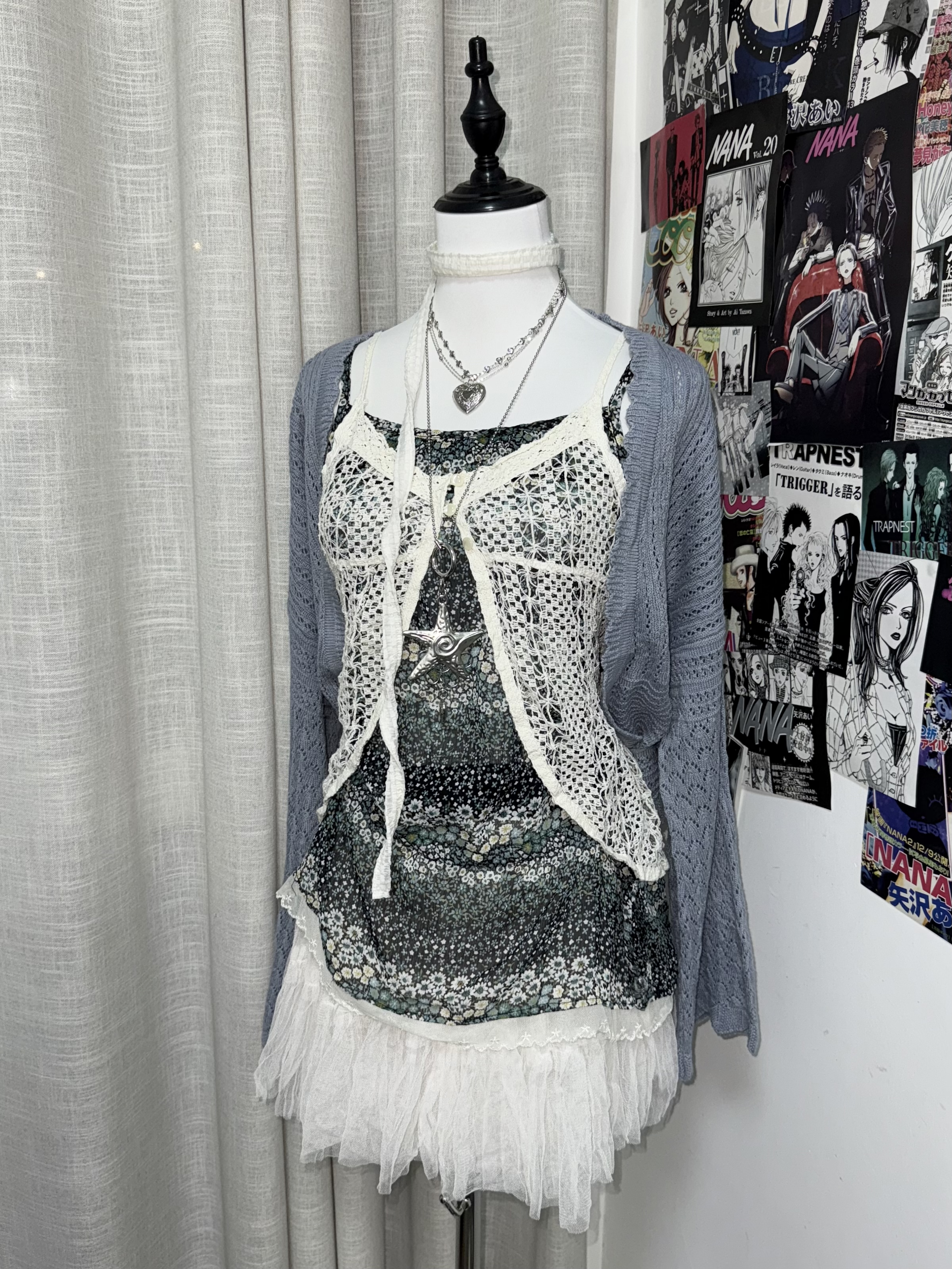 Mori-Girl Inspired Knit & Mesh Outfit Set