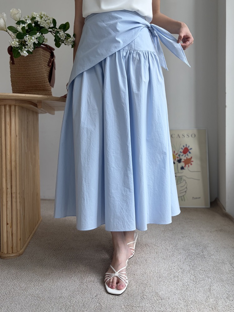 Wrap-Waist Flare Skirt (Blue)