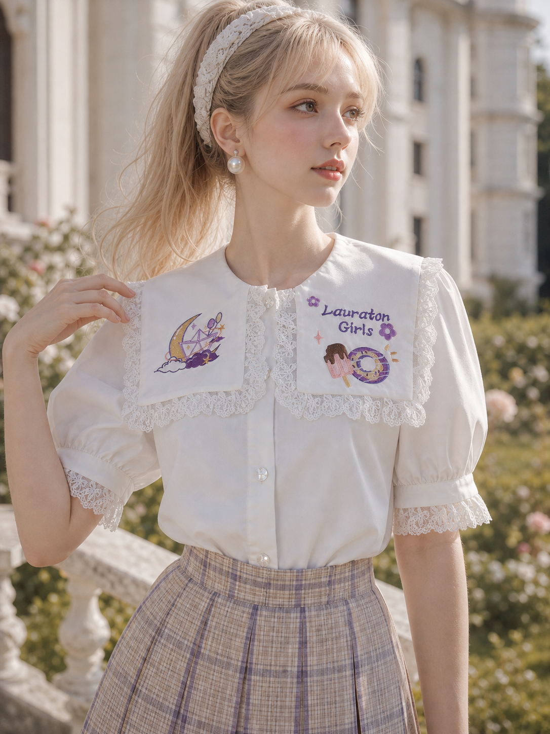 星月童話的呢喃 ∙ 日系刺繡大翻領娃娃襯衫  Starry Fairytale Whispers ∙ Japanese Embroidered Sailor Collar Blouse
