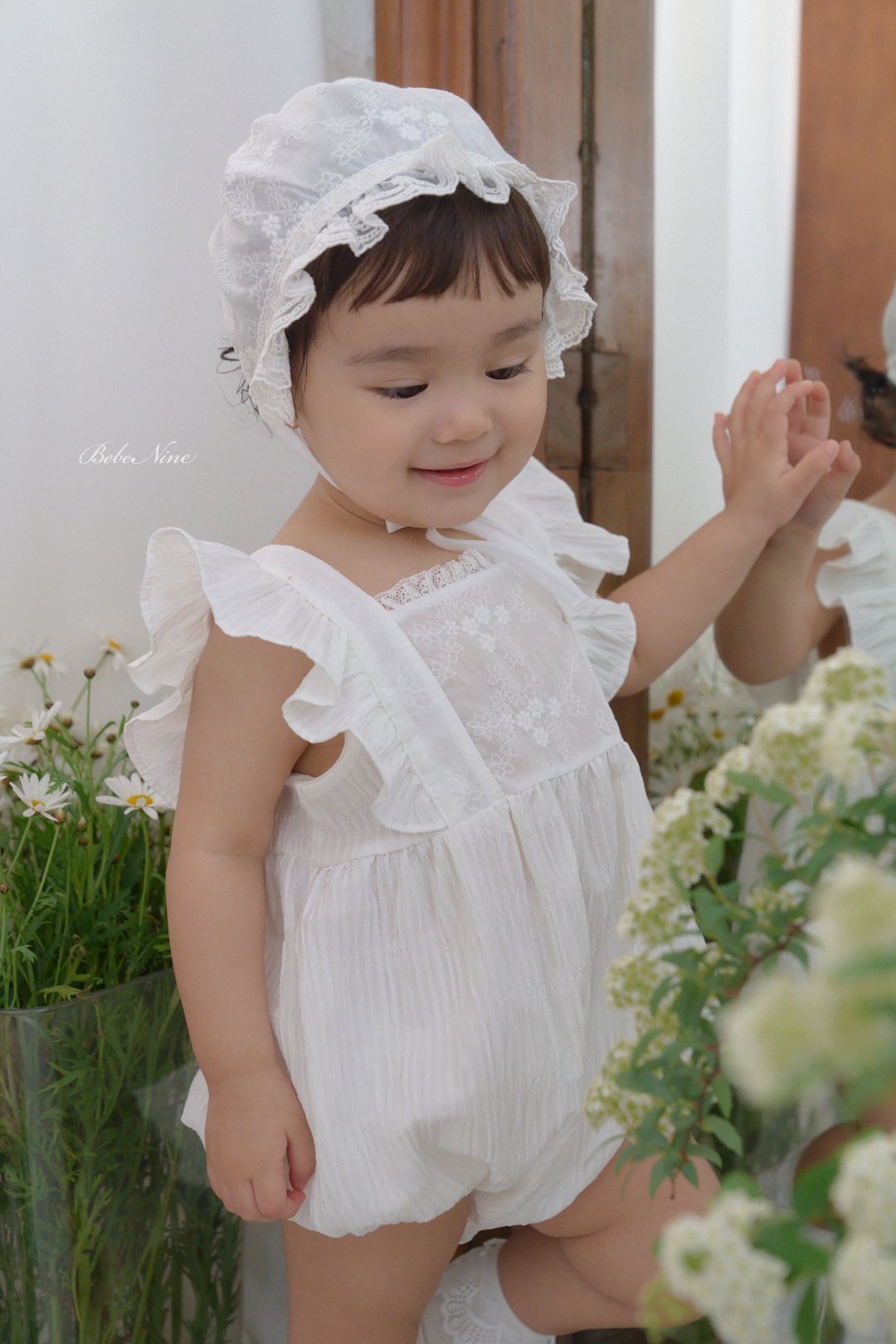 ☀️預訂 韓國直送☀️🇰🇷Bebeninie蕾絲花邊純棉嬰兒包耳帽